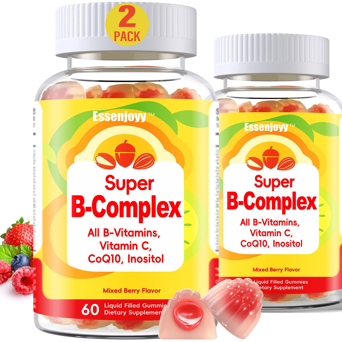 Gomme ESSENJOYY Complexe B méthylé, texture agréable et soutien potentiel d énergie.