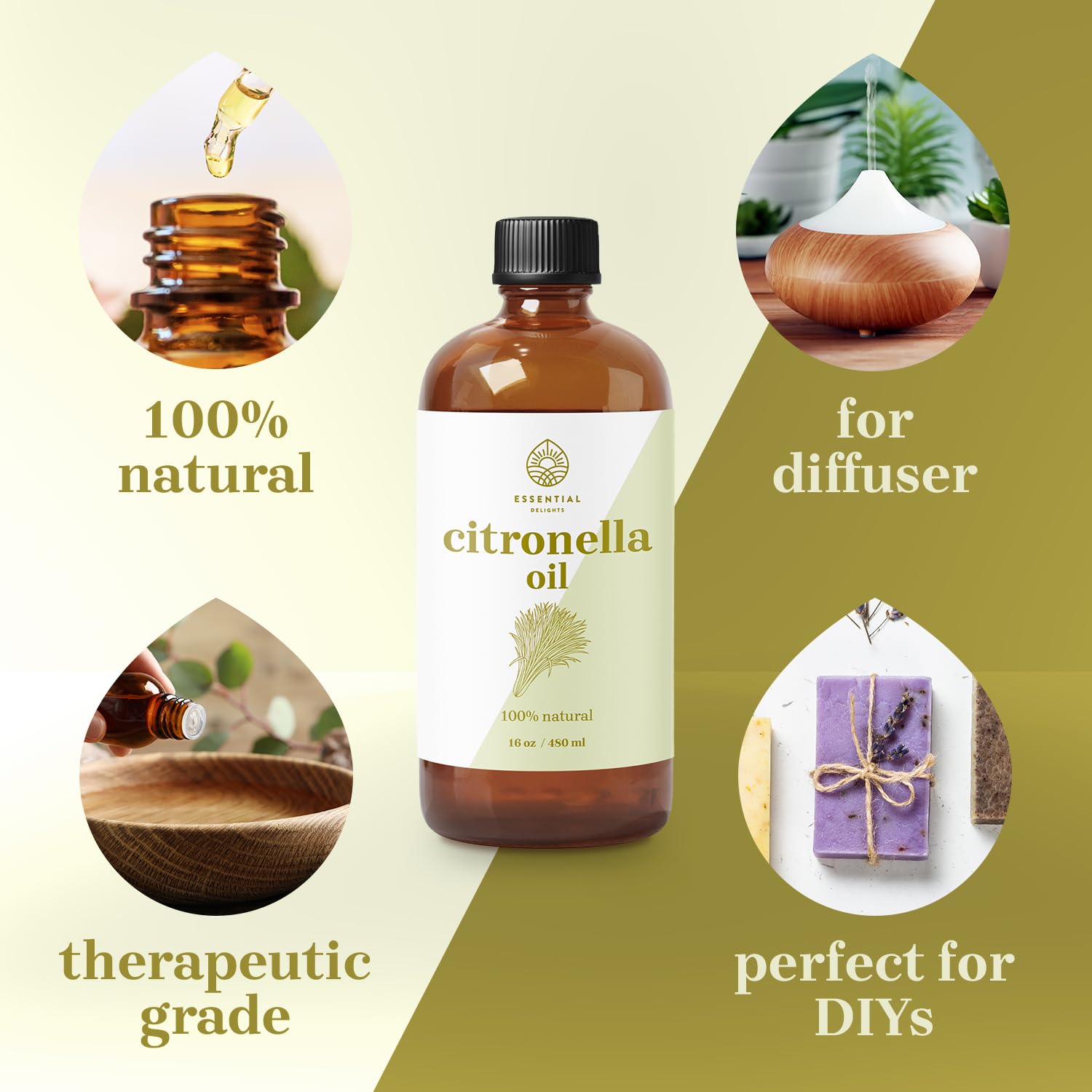 Essentiel Delights Citronnelle - bougie parfumée, parfum citronné pour vos créations maison.