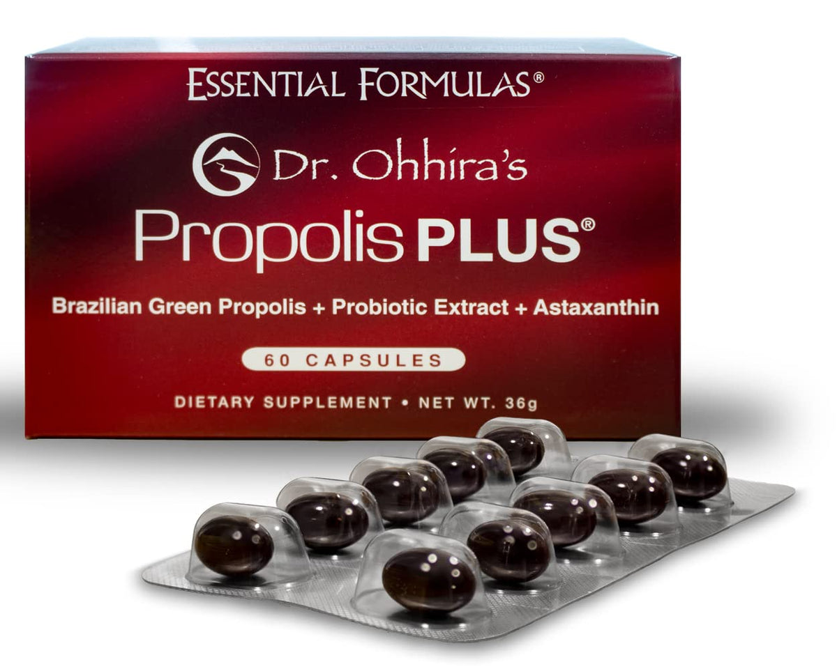 Essential Formulas Propolis Plus — Bouteille visible, soutien possible au système immunitaire.