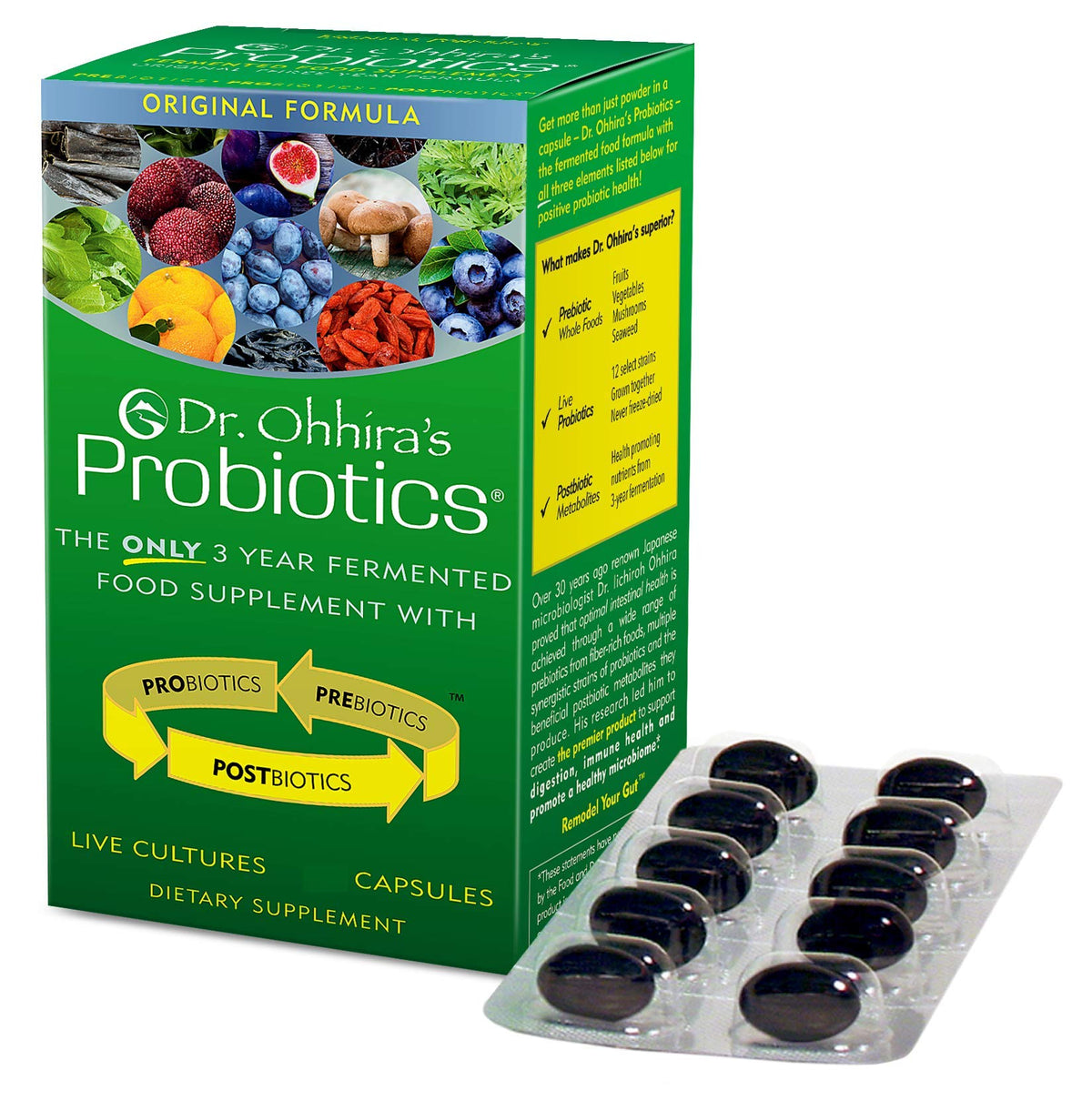 Essential Formulas Probiotiques Originales - bouteille montrant fermentation sur 3 ans pour digestion potentielle