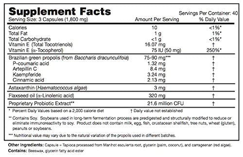 Essential Formulas Propolis Plus sur la bouteille arrière, détails utiles pour l'utilisation guidée.