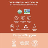 Versement du rinçage Essential Oxygen BR dans un verre, expérience rafraîchissante.