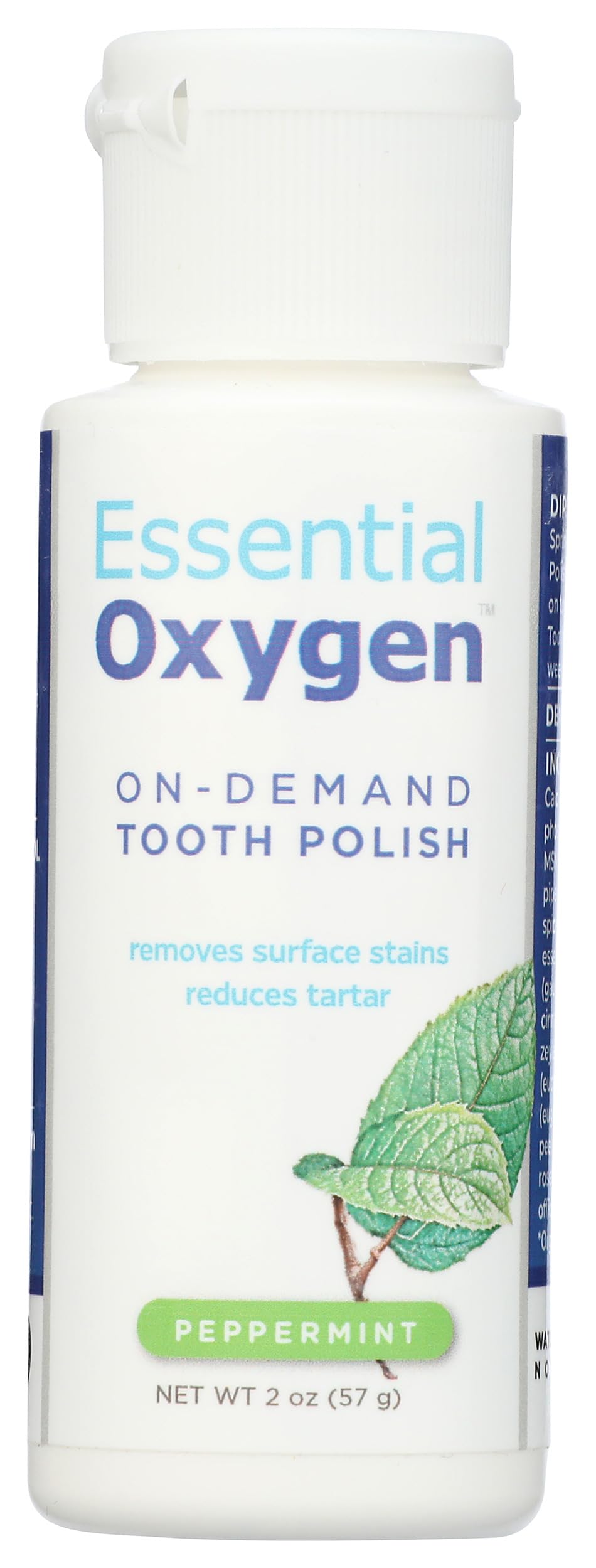 Essential Oxygen polissage dentaire menthe, bouteille élégante pour routine pratique
