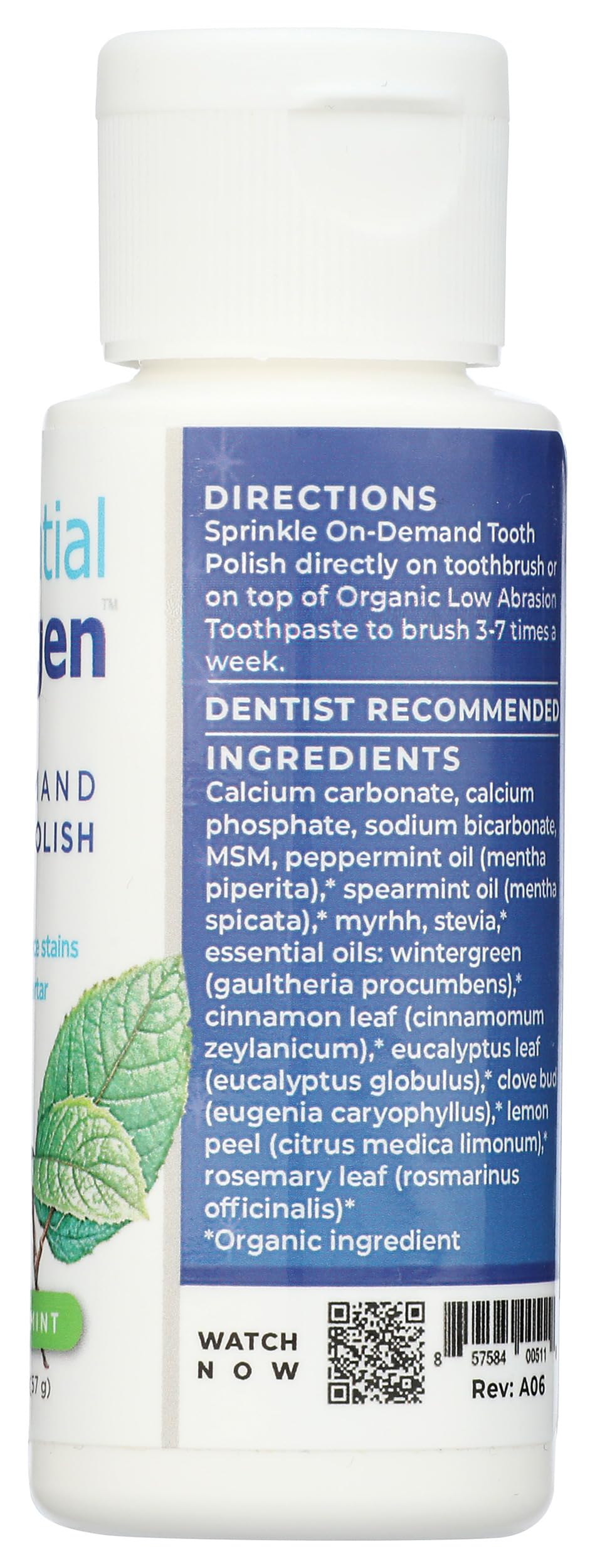 Essential Oxygen polissage dentaire menthe, vegan et sans OGM