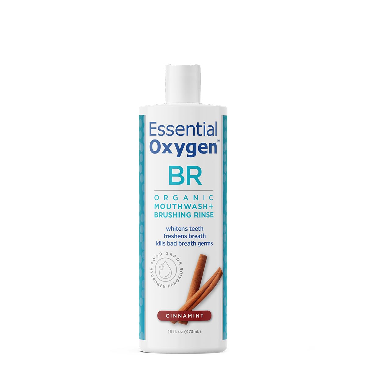 Bouteille Essential Oxygen, rinage buccal cinnamint, fraîcheur durable.