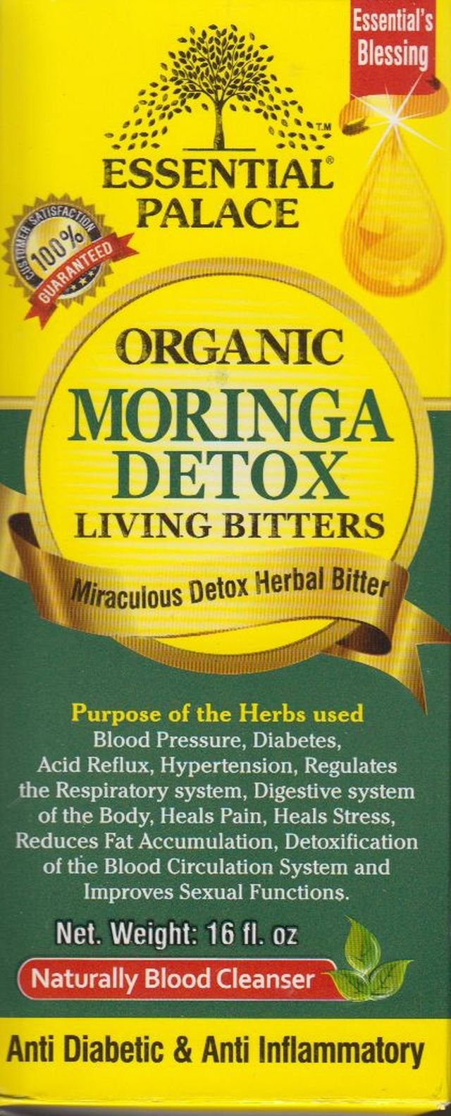 Essential Palace Moringa vivant, étiquette – pause détente et arôme naturel.