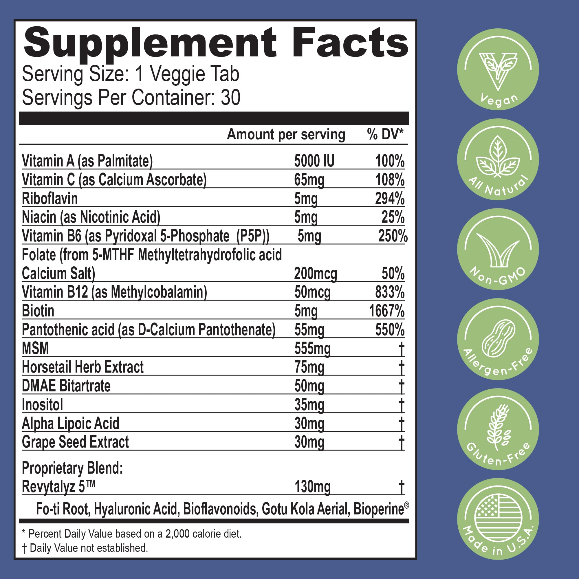Absorption optimisée: Revytalyz 5 et Bioperine améliorent l'absorption.