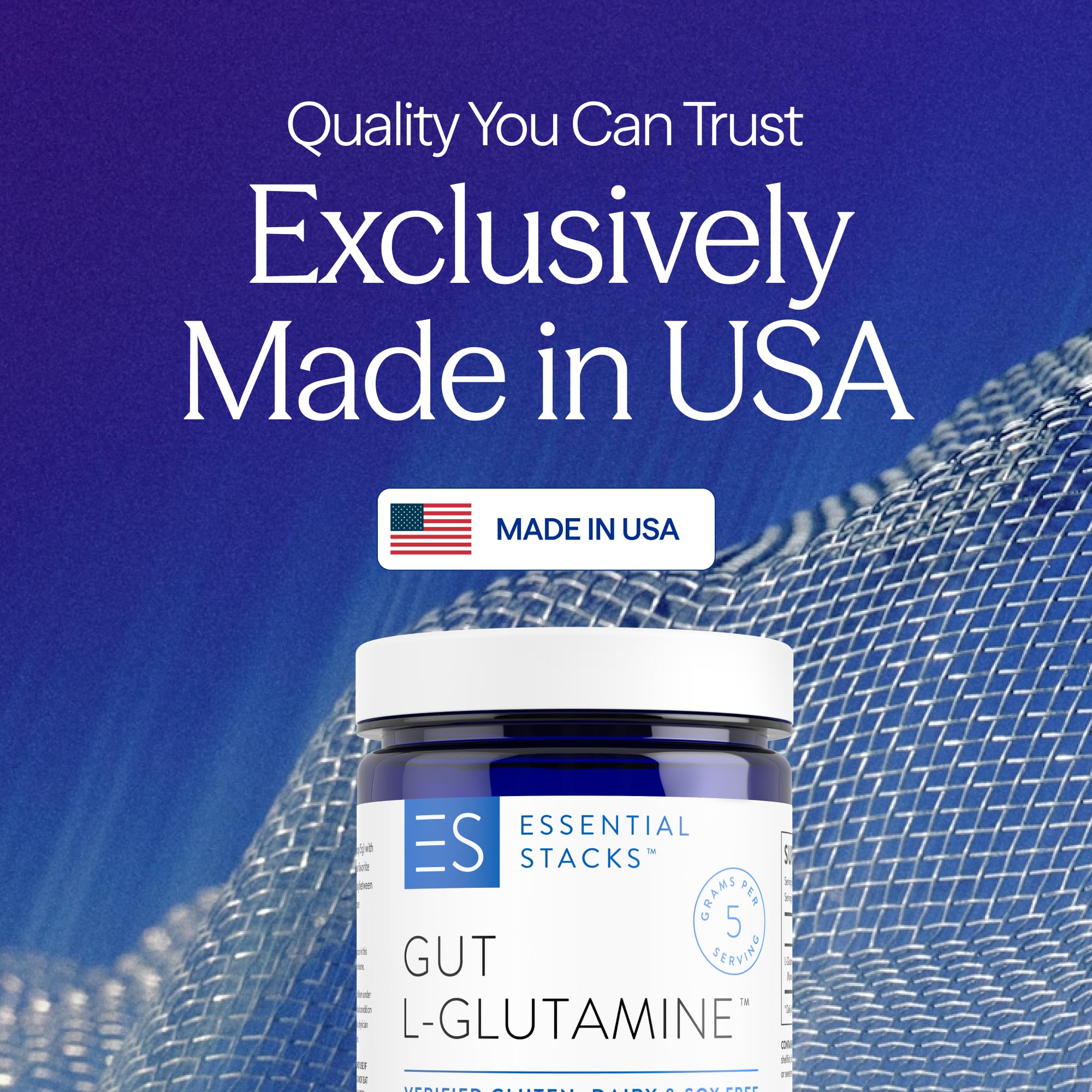 Poudre Gut L-Glutamine, dose de 5 g sur la boîte, facilité d'utilisation.