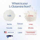 Poudre sans gluten Gut L-Glutamine, étiquette claire, convient aux régimes sensibles.