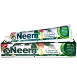 Dentifrice Neem ESSENTIAL TOOTHPASTE, tube affiché, peut aider à garder les dents plus blanches