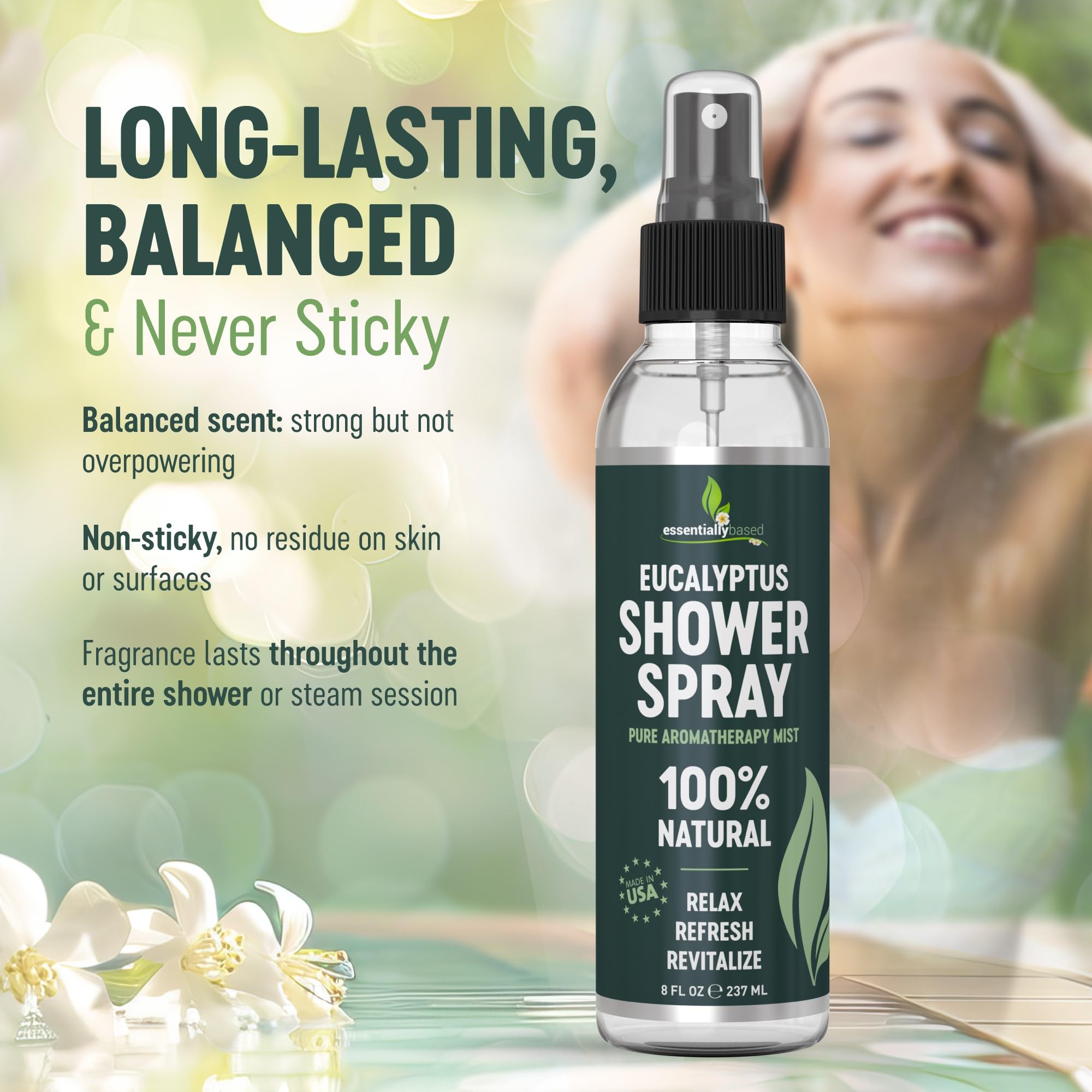 essentiallybased Eucalyptus: diffusion aromatique rafraîchissante dans la douche.