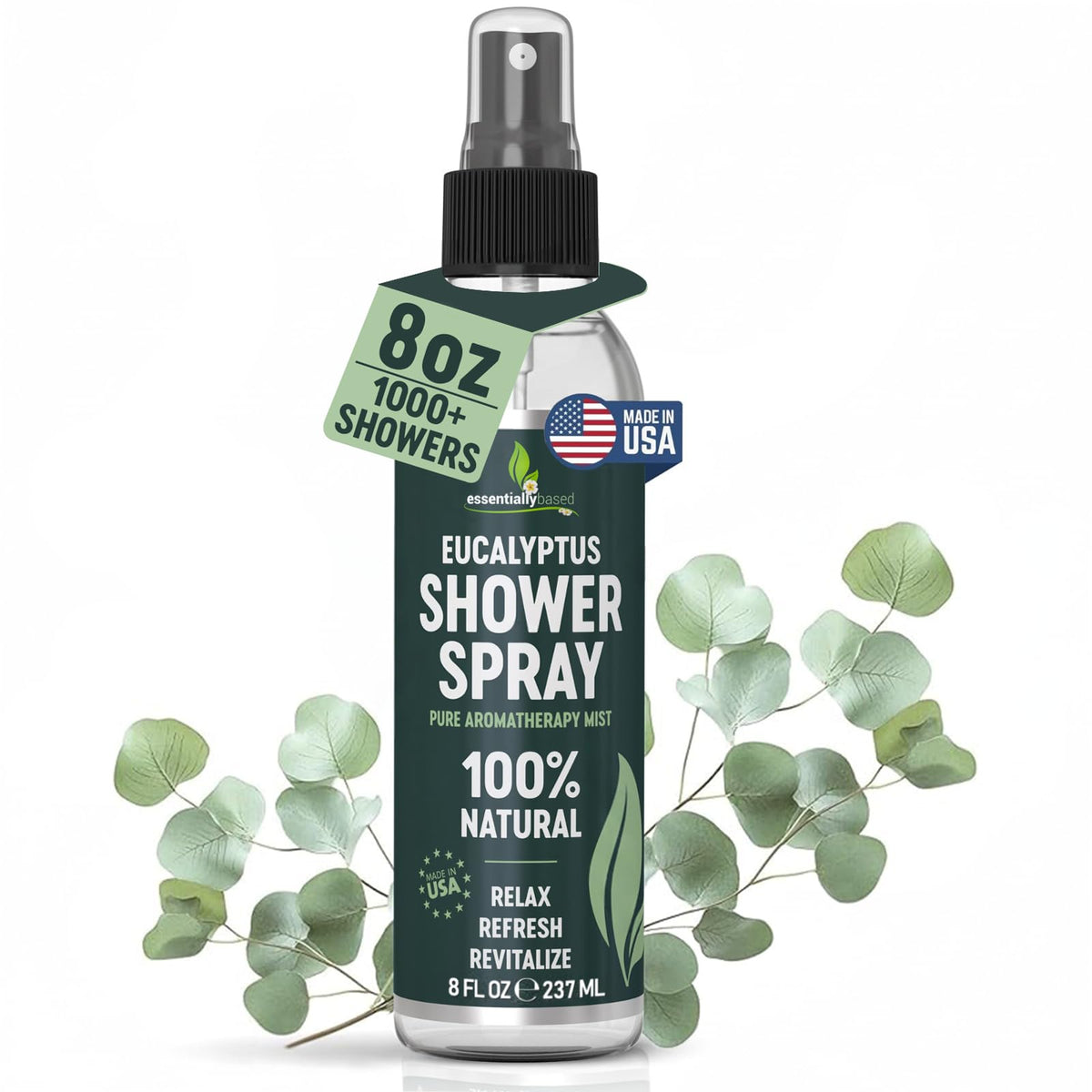essentiallybased Eucalyptus: bouteille douche pompe pour aromathérapie rafraîchissante.