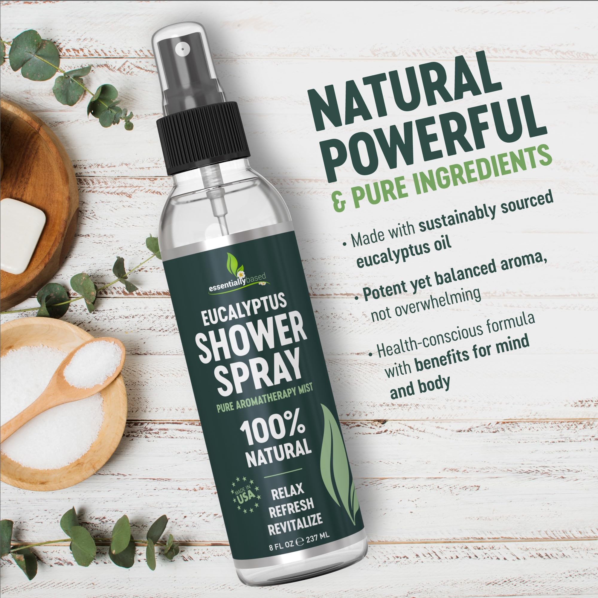 essentiallybased Eucalyptus: brume douche aromathérapie pour expérience spa à domicile.