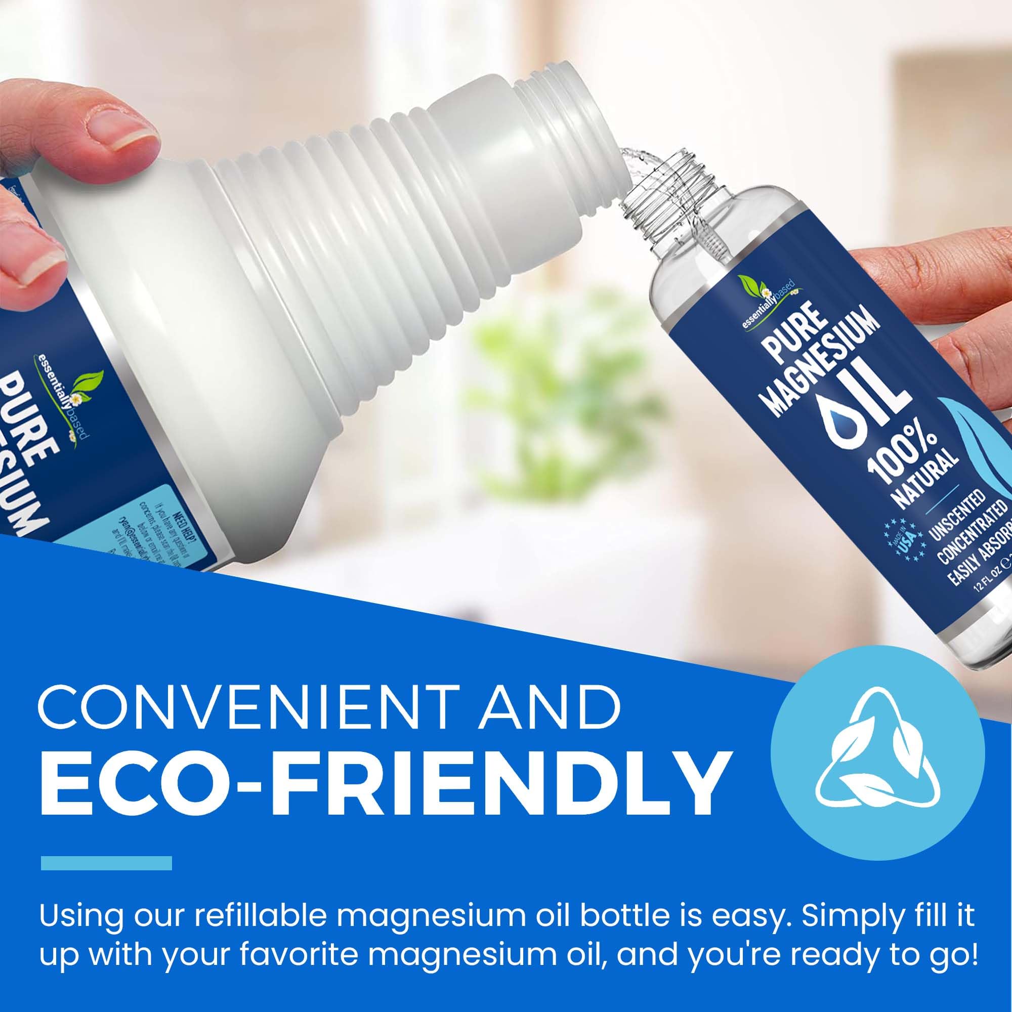 EssentiallyBased huile magnésium routine quotidienne, pratique et naturelle.