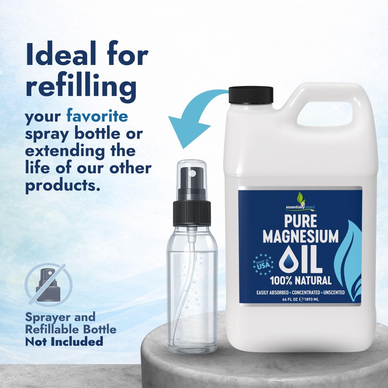 Essentiallybased odeur neutre magnésium spray – parfum discret et hydratation douce.