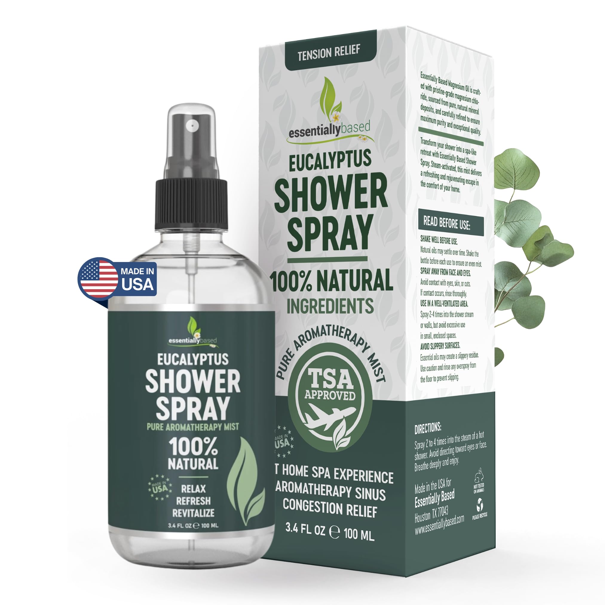 essentiallybased spray-douche-eucalyptus-pompe: pulvérisation précise pour une expérience aromatique sous la douche.