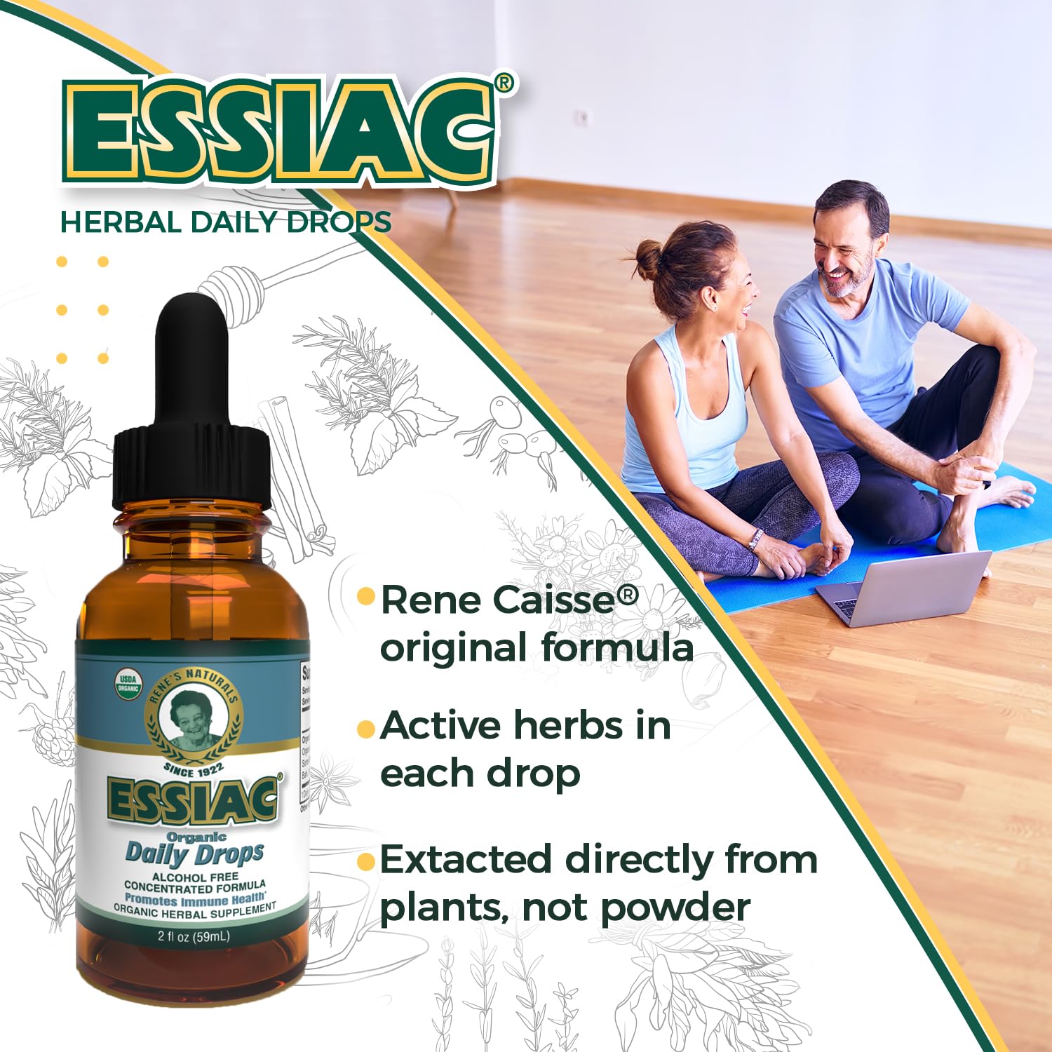 Essiac gouttes – mélange d’herbes sauvages pour un soin naturel.