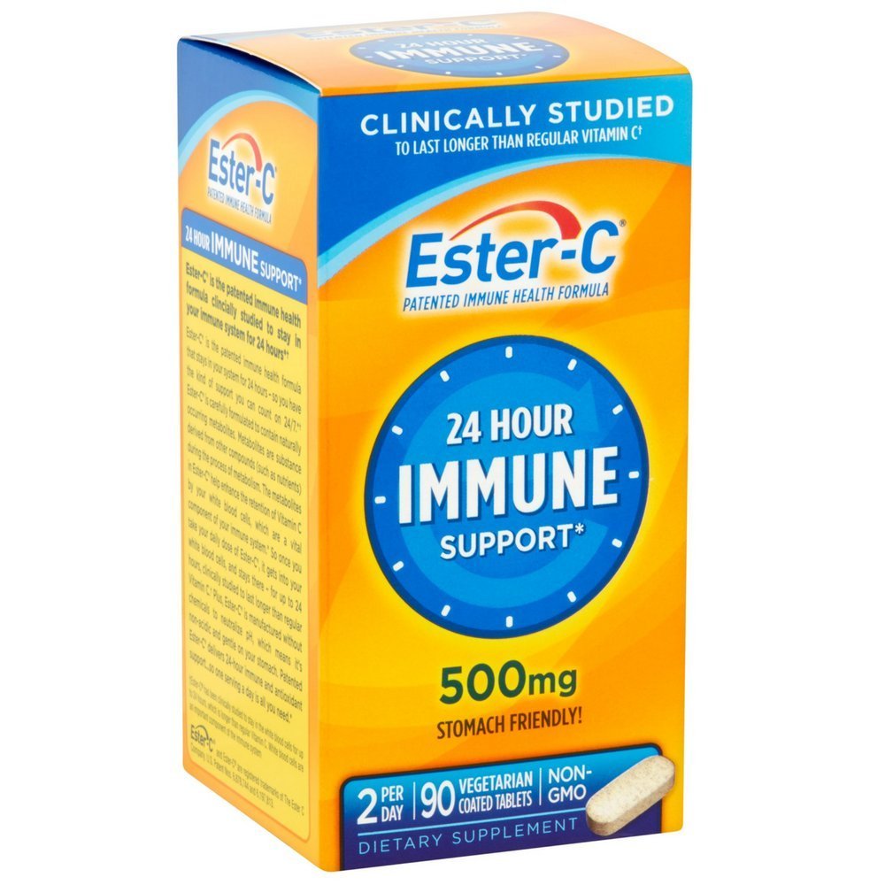 Ester-C 500 mg, comprimés enrobés dans une boîte, soutien potentiel pour l'immunité et douceur pour l'estomac
