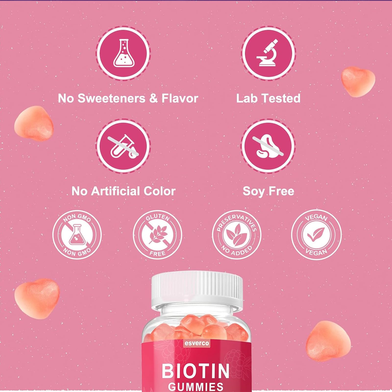 Gommes Esverco Biotine en pot, ingrédients naturels visibles