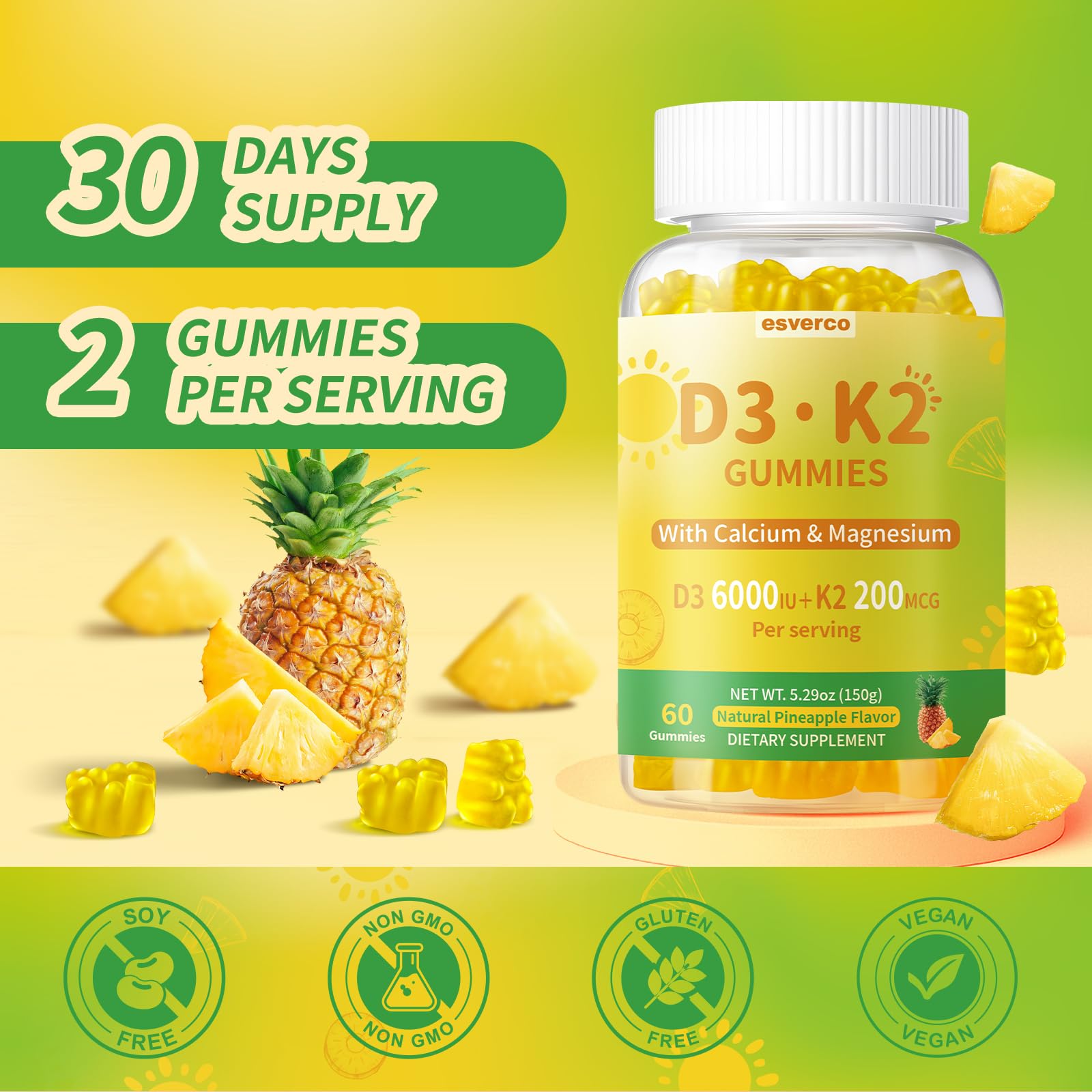 Gommes Esverco D3 K2, utilisation quotidienne simple et agréable.