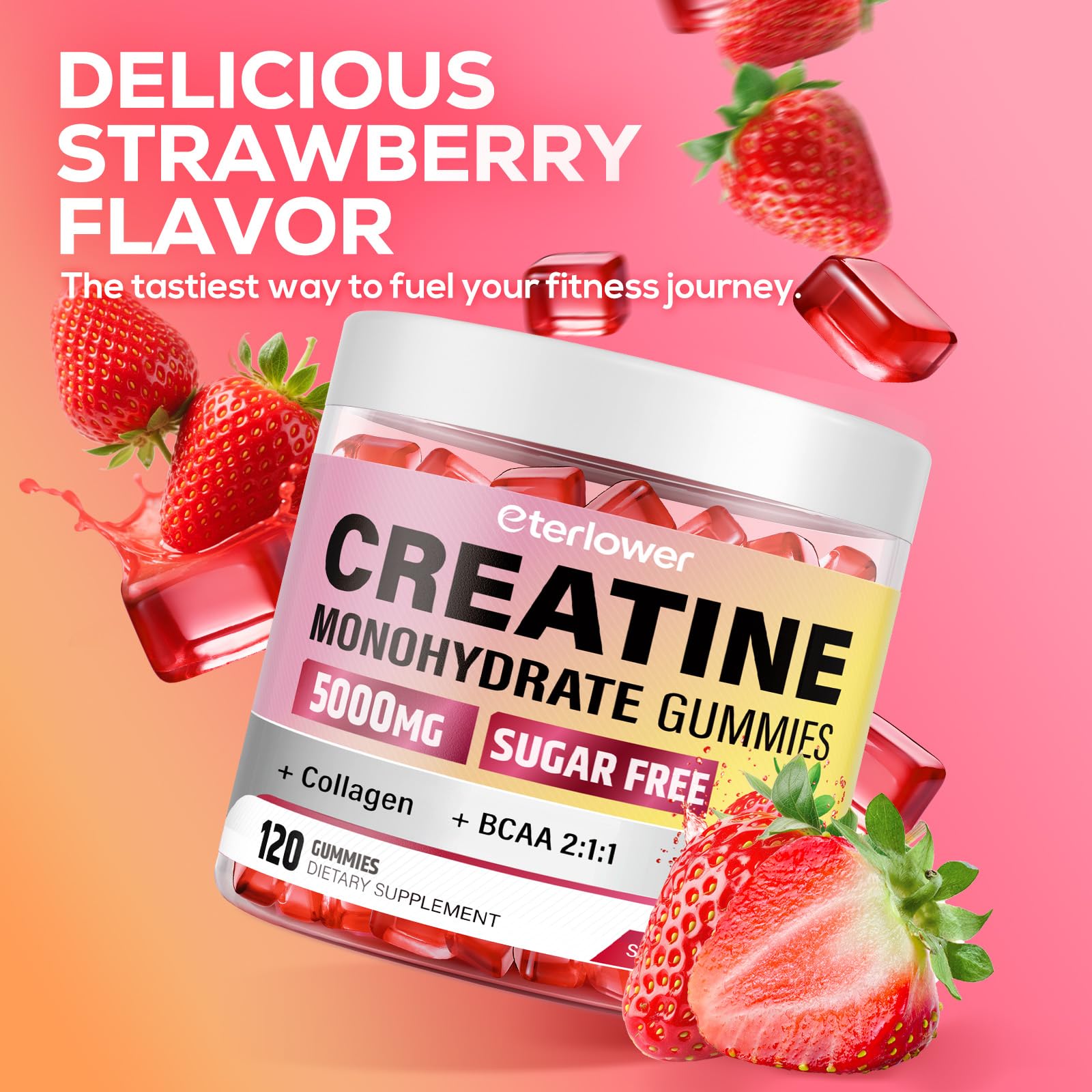 Texture douce des gommes créatine eterlower fraise sans résidu.