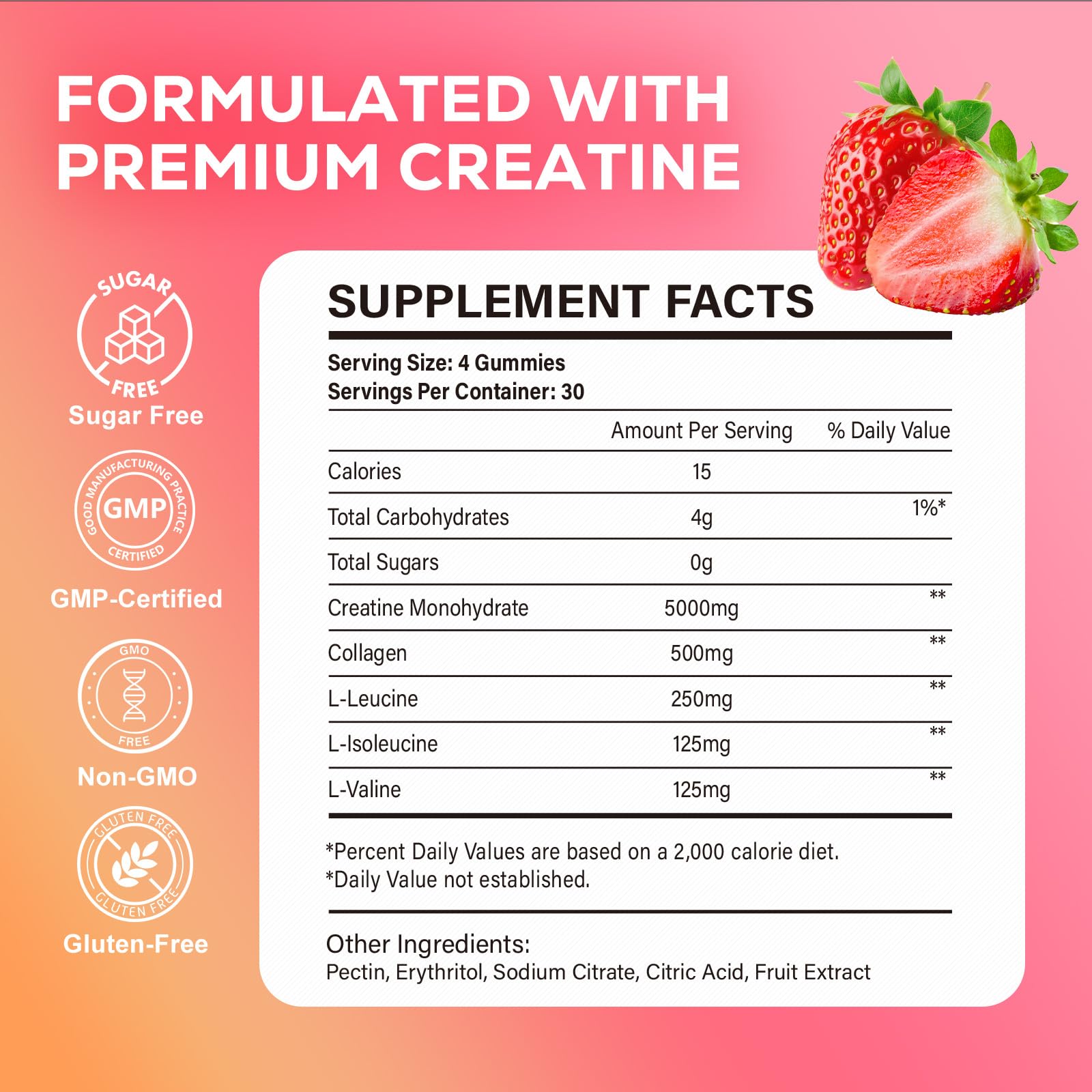 Utilisation quotidienne des gommes créatine eterlower fraise pour rester prête.