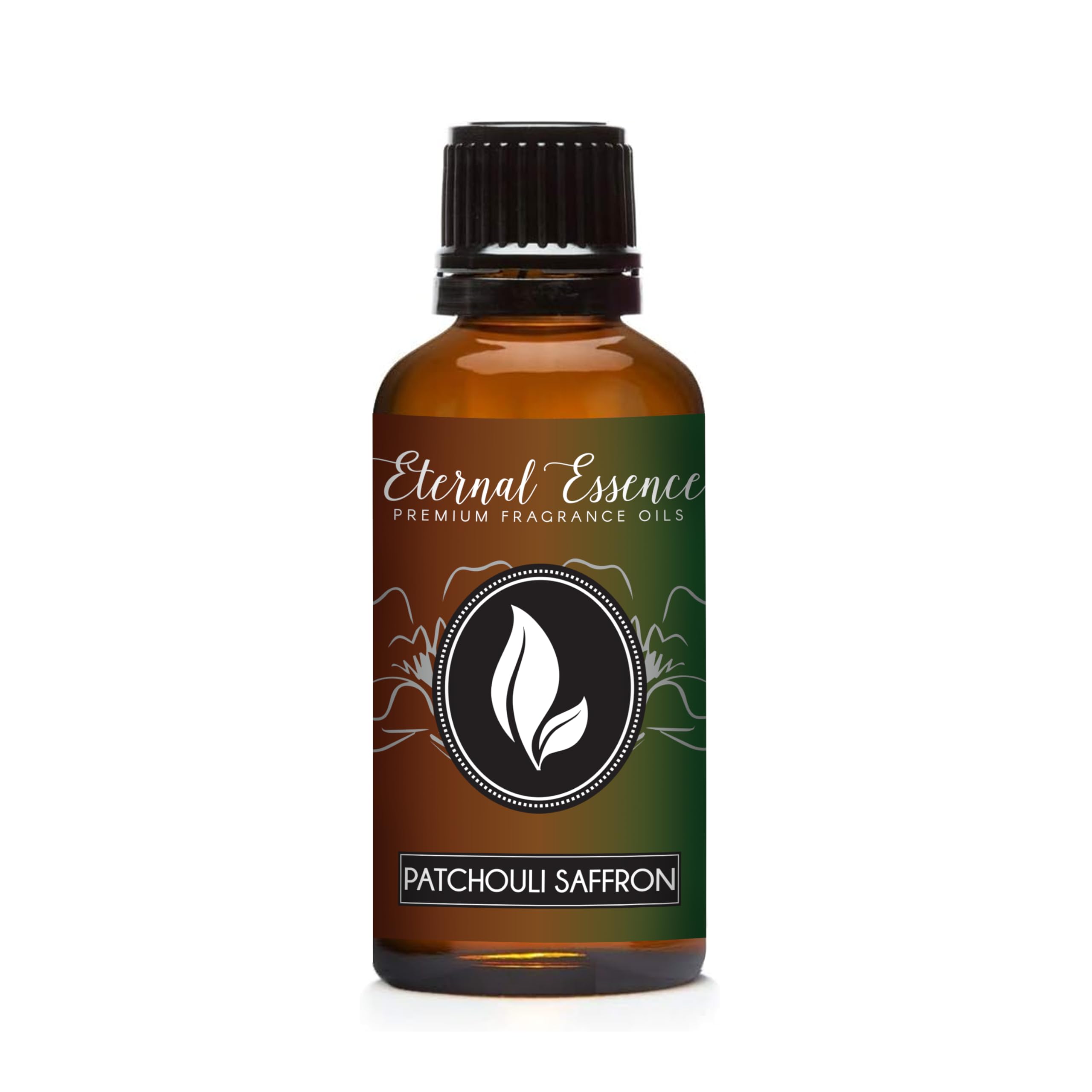 Eternal Essence Oils Patchouli Safran dans bouteille ambre 30 ml, diffusion longue durée.