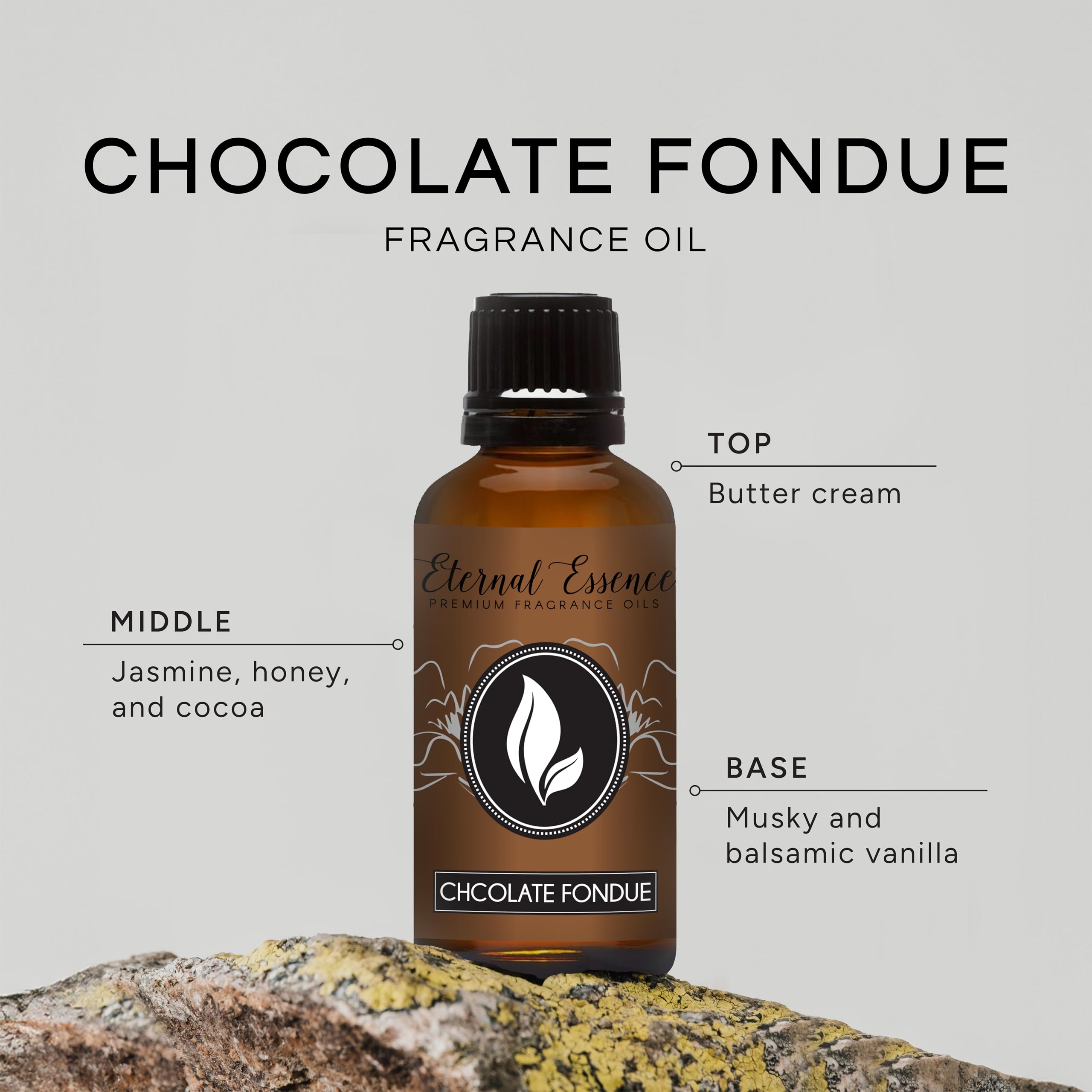 Eternal Essence Oils Chocolate Fondue – capuchon noir texturé sur la bouteille
