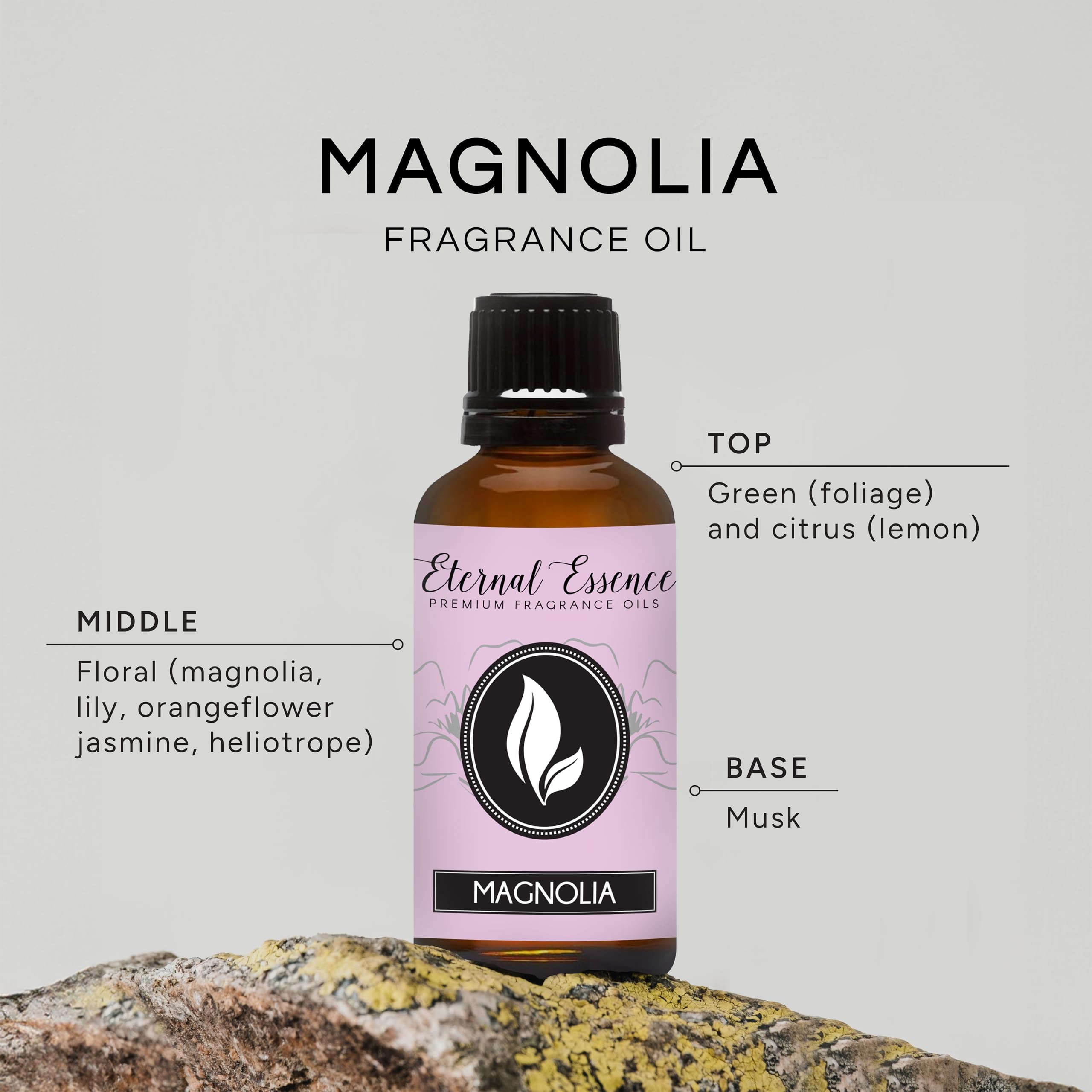 Eternal Essence Oils Magnolia – capuchon noir et bague de sécurité facilitant le dosage.