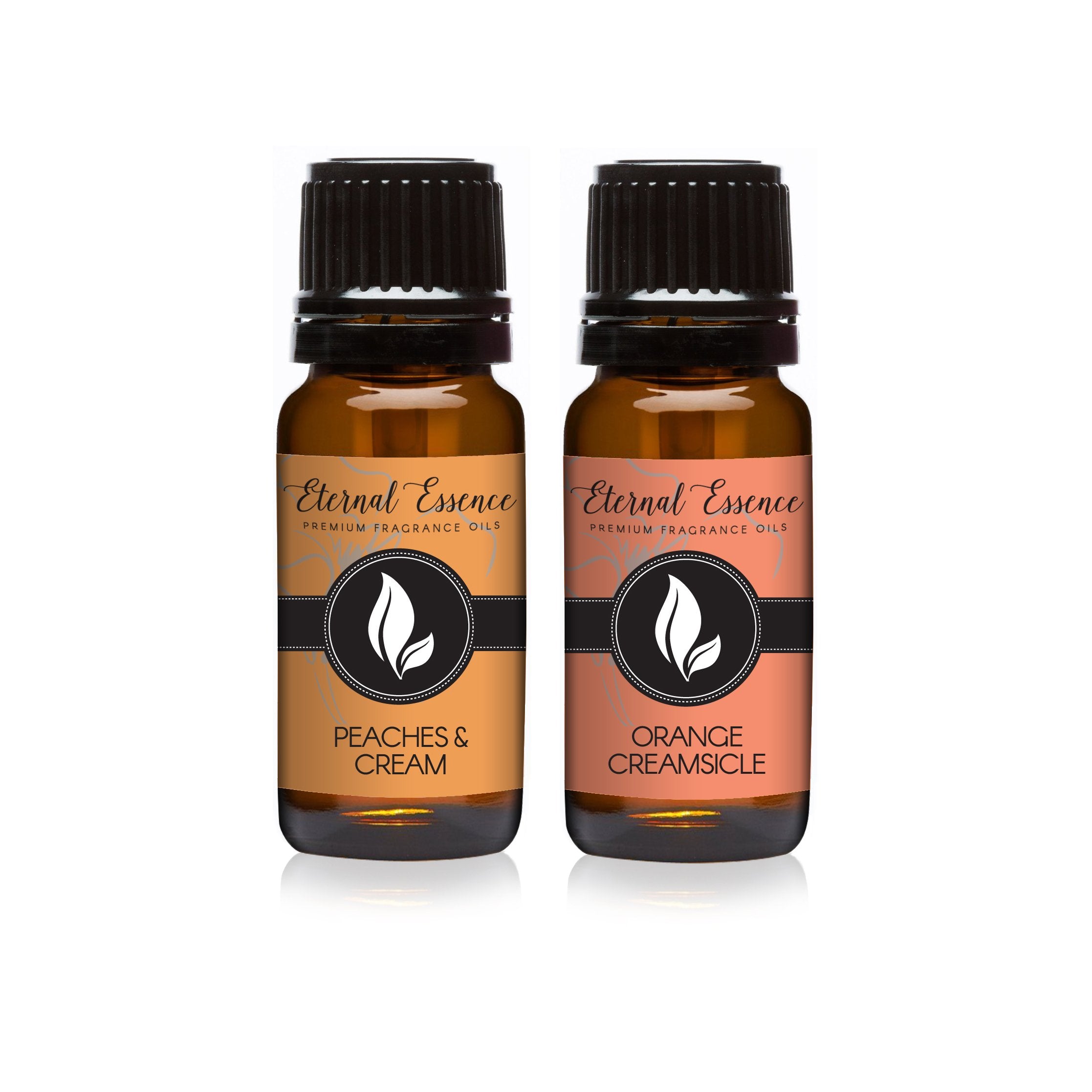 Huile parfumée Eternal Essence Oils Peaches & Cream dans flacon ambré, idéale pour bougies et savons.