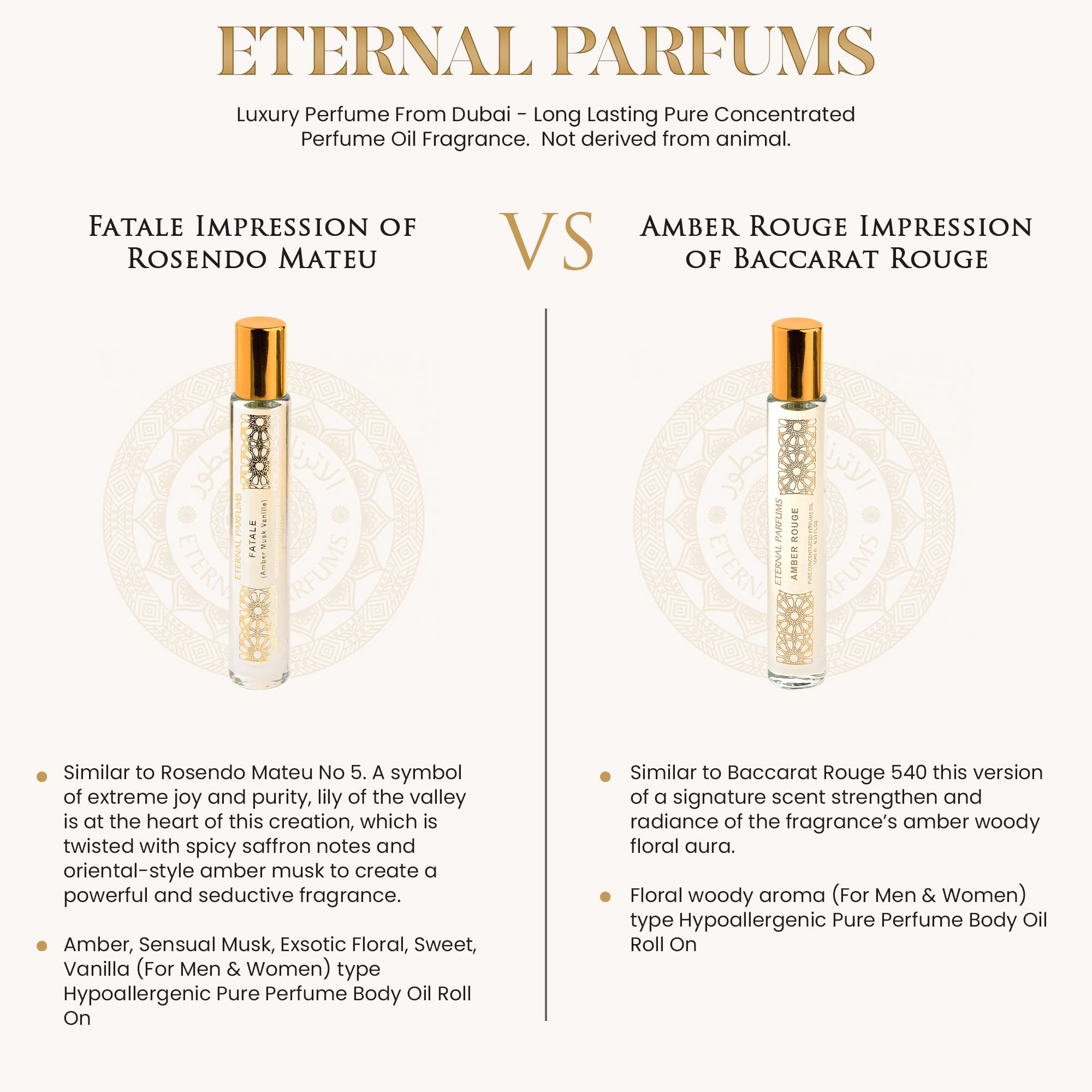 Eternal Parfums: format voyage sans alcool, pratique pour bagages et quotidien.