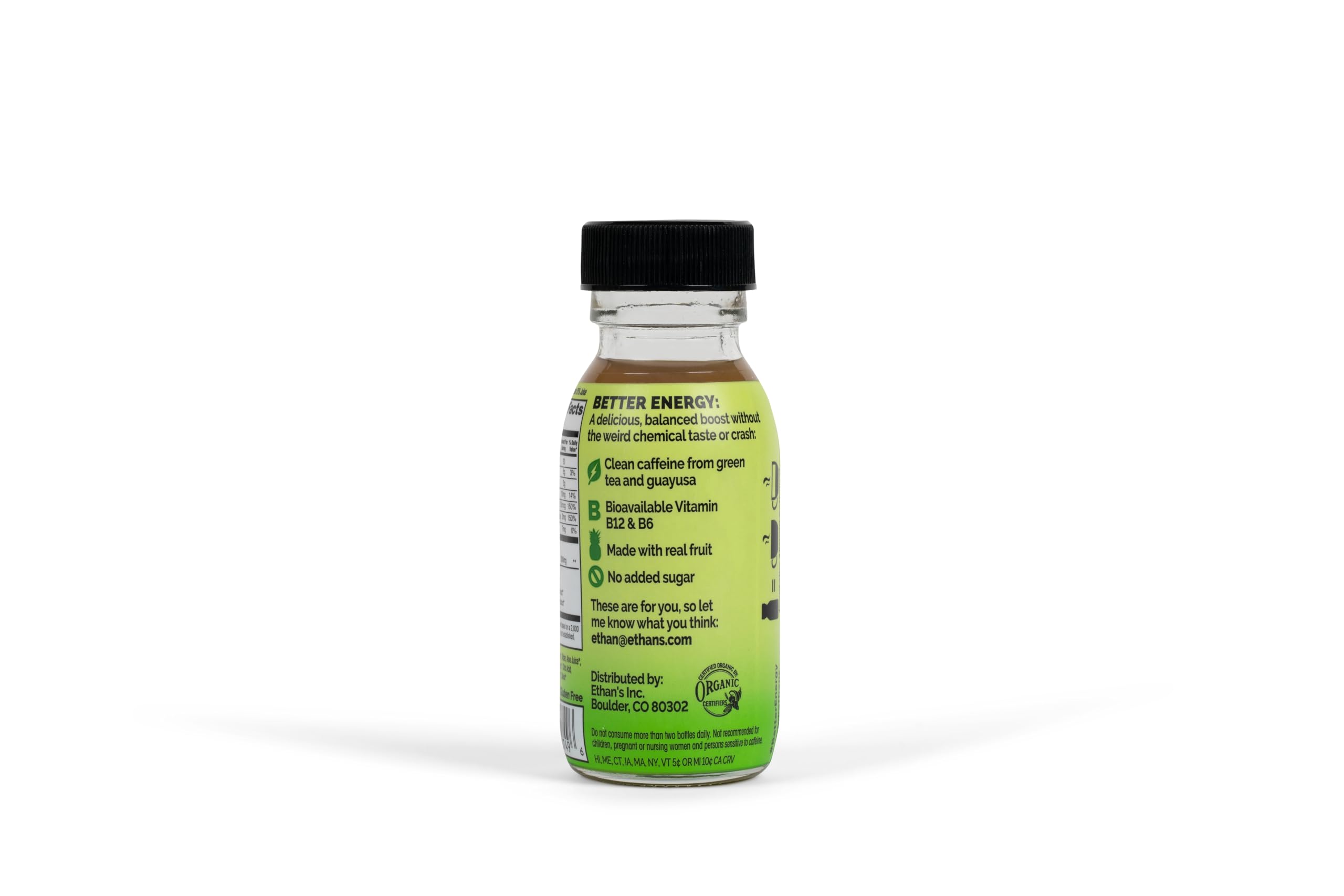 Ingrédients bio Ethan's Ananas, thé vert et guayusa pour énergie naturelle