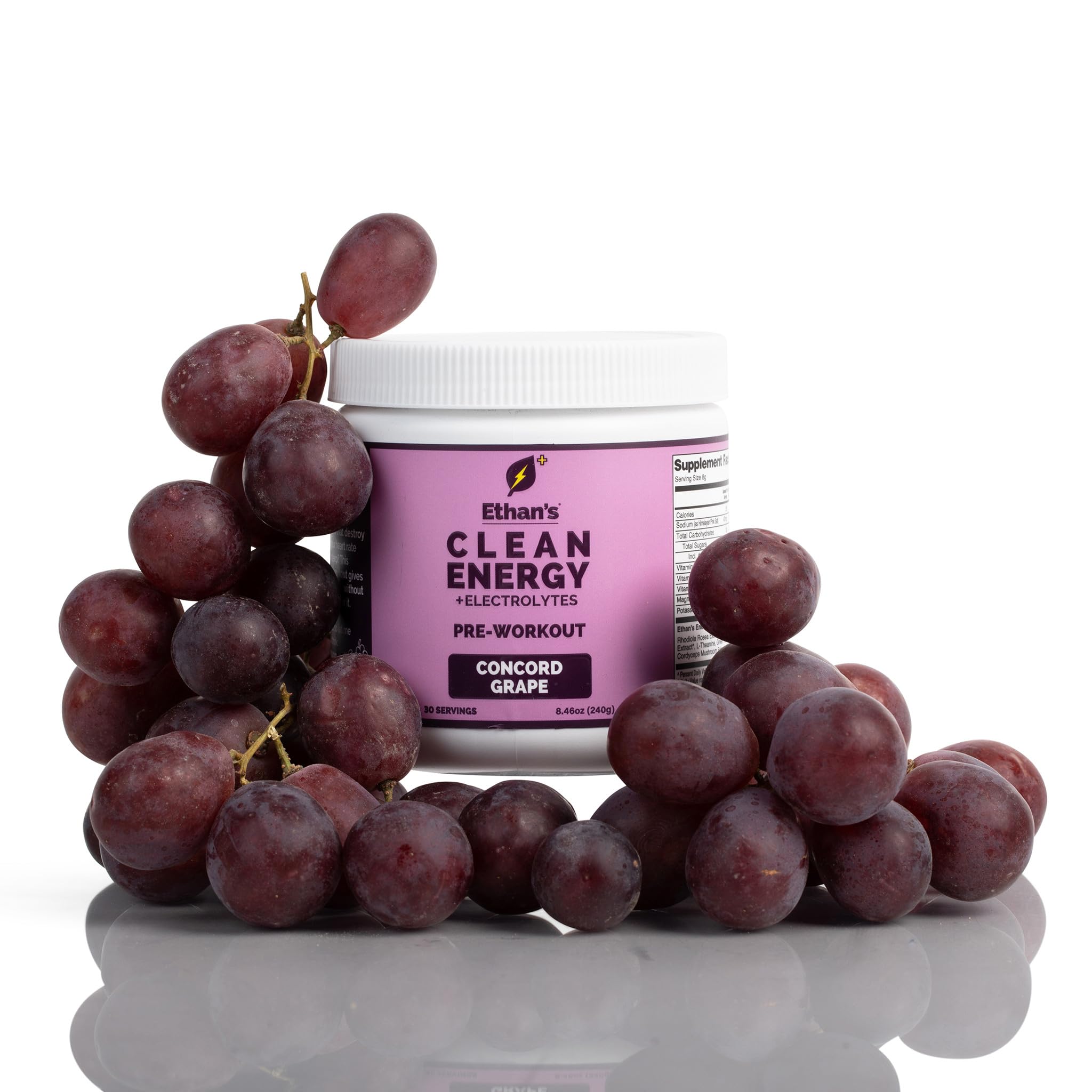 Ethan's Feel Good poudre Concord Grape prête à mélanger pour énergie durable.