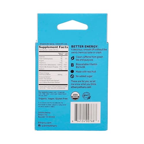 Ethan's caféine propre thé vert Guayusa, bouteille 2oz, énergie durable sans crash.