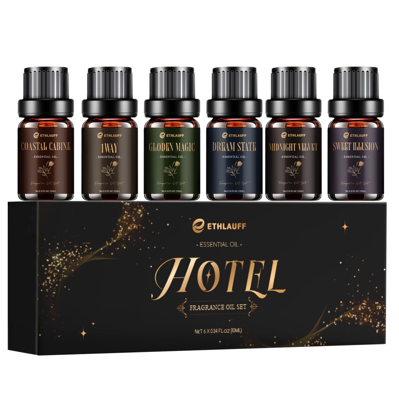 Ethlauff: bouteille huile hôtel luxe prête à diffuser des arômes.