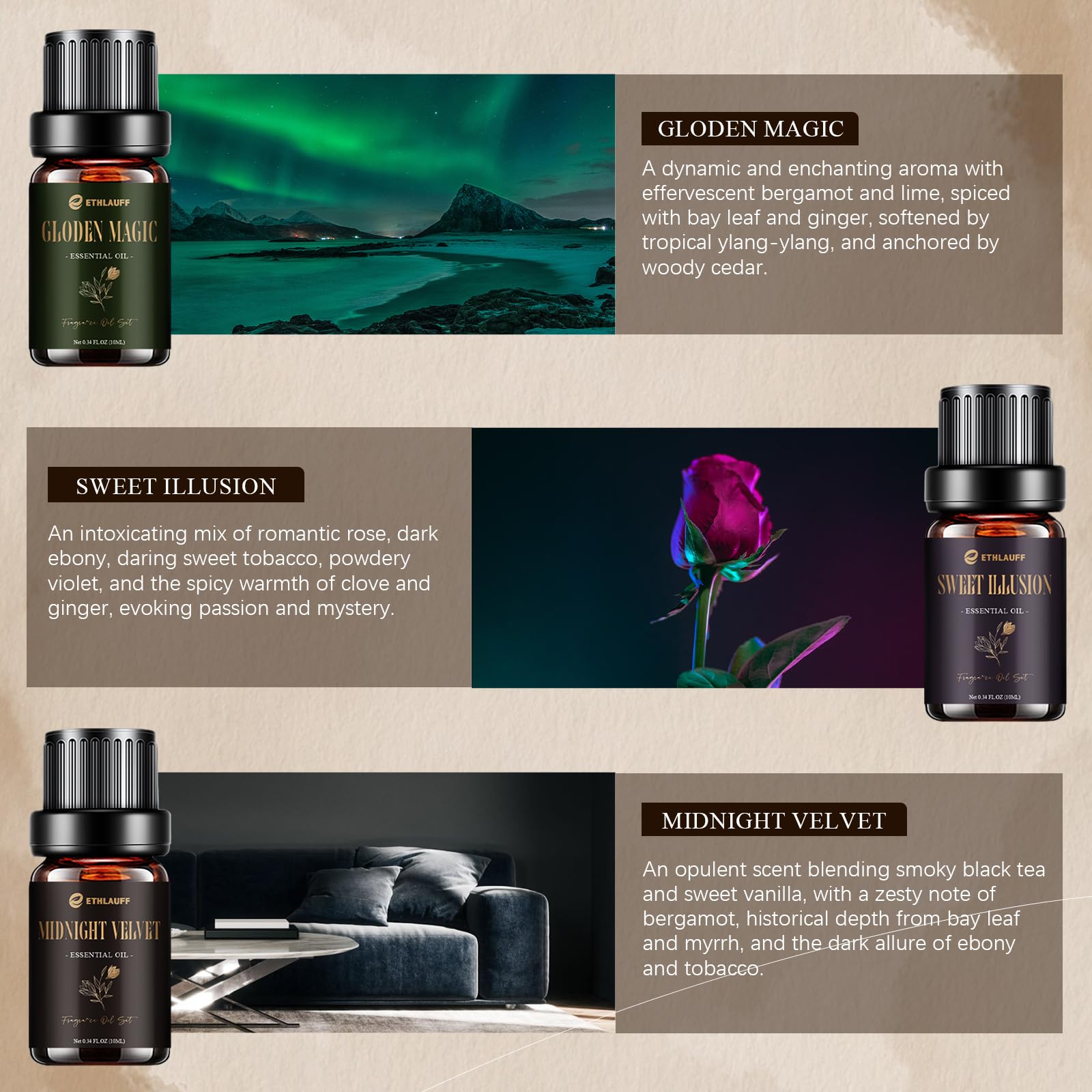 Ethlauff: état de rêve huile essentielle pour une ambiance reposante.