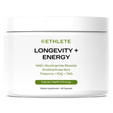 Ethlete NAD+ Longevity, bouteille de capsules, énergie durable tout au long de la journée