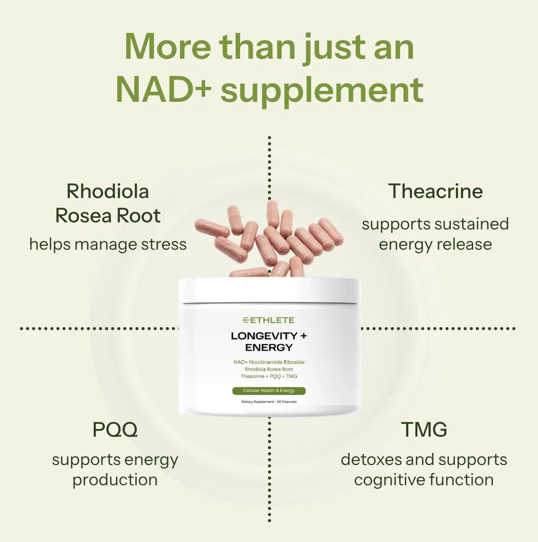 Ethlete NAD+ Longevity, capsules en prise, remise en forme après l’entraînement