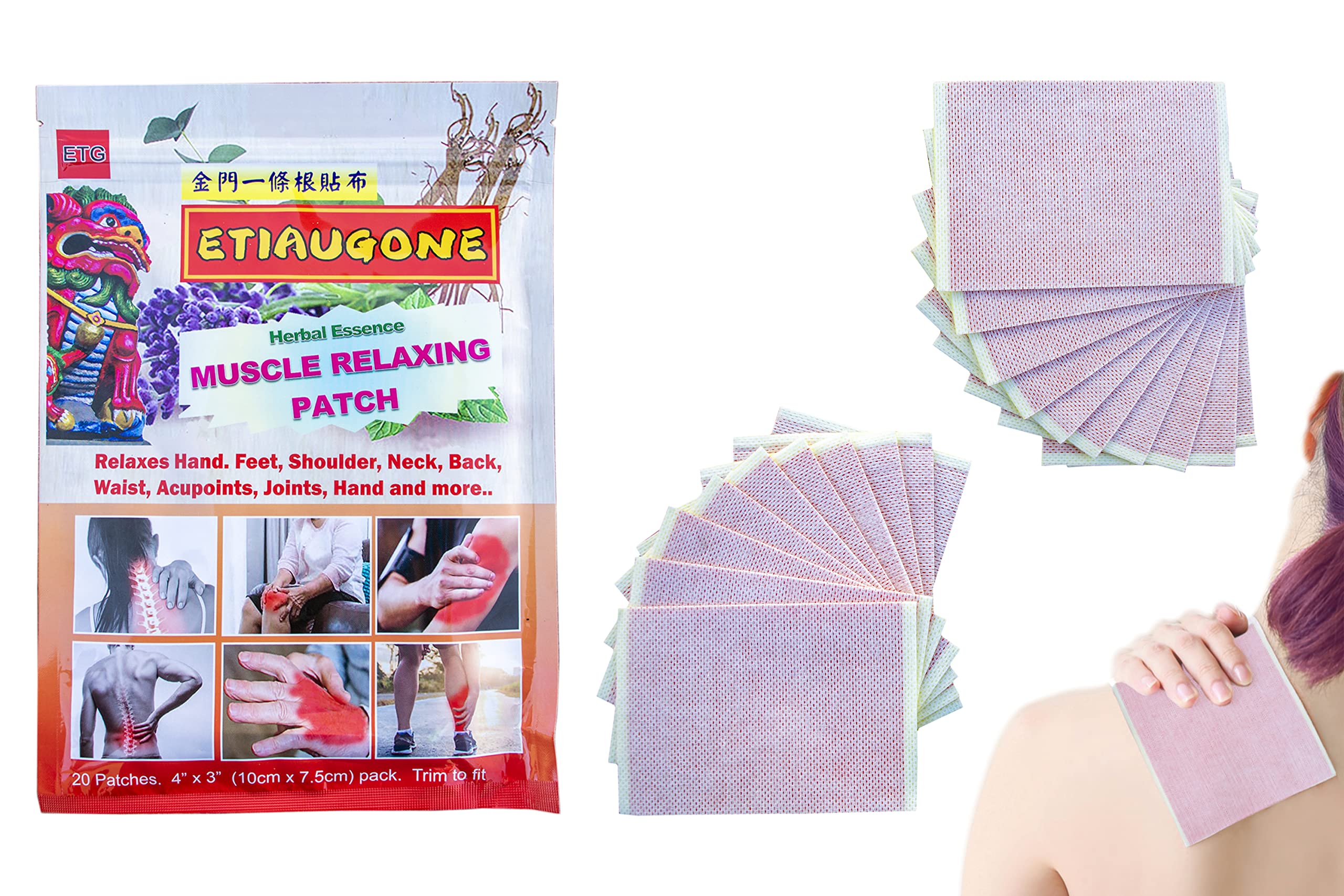 ETIAUGONE Patch Relaxant Musculaire — boîte visible, facilité d'utilisation après l'effort.