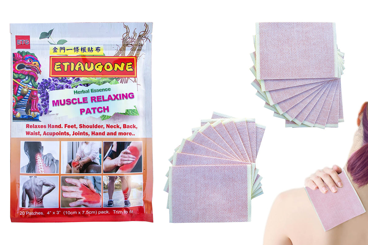 ETIAUGONE Patch Relaxant Musculaire — boîte visible, facilité d'utilisation après l'effort.