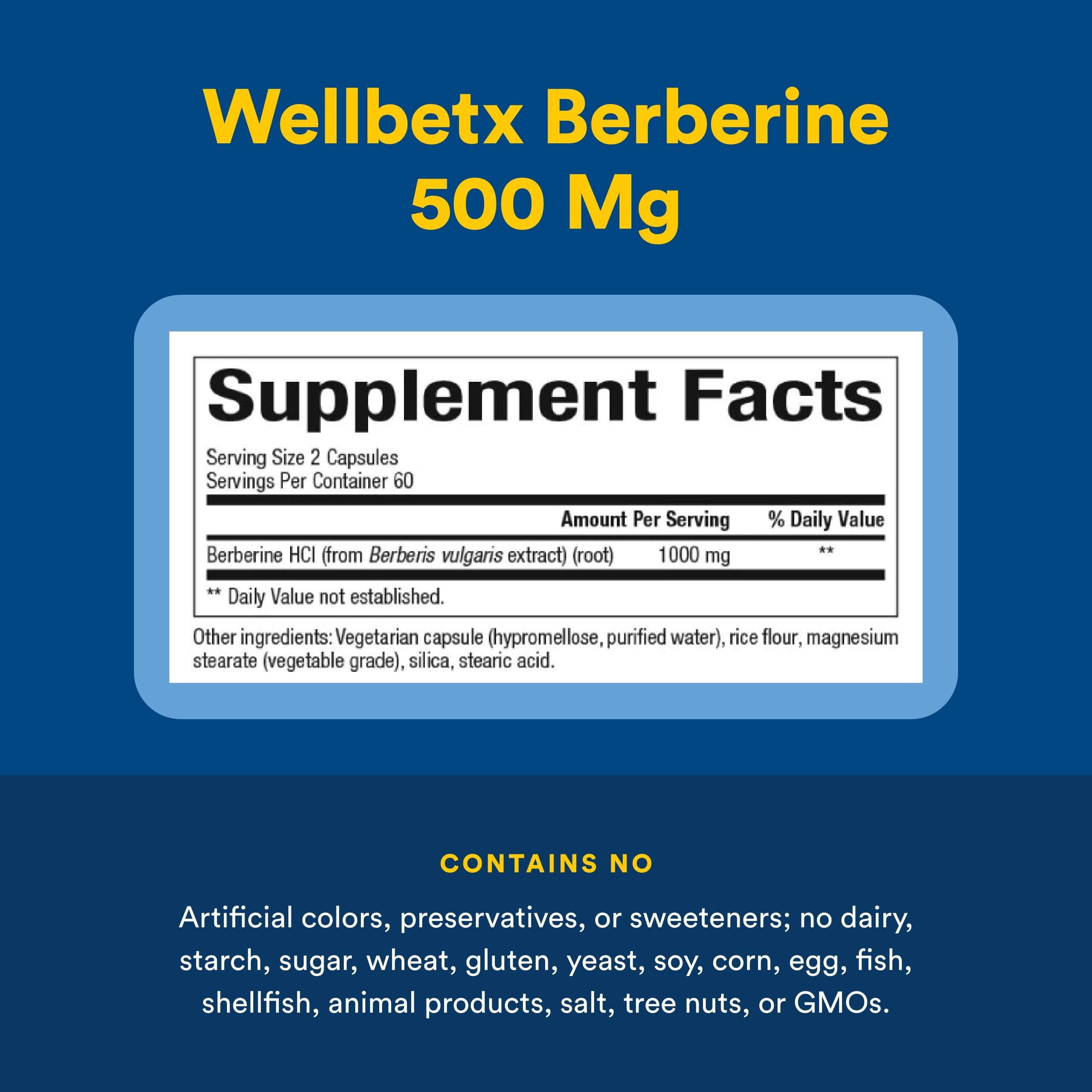 Étiquette WellBetX Berberine – vegan et sans gluten, choix durable et sûr