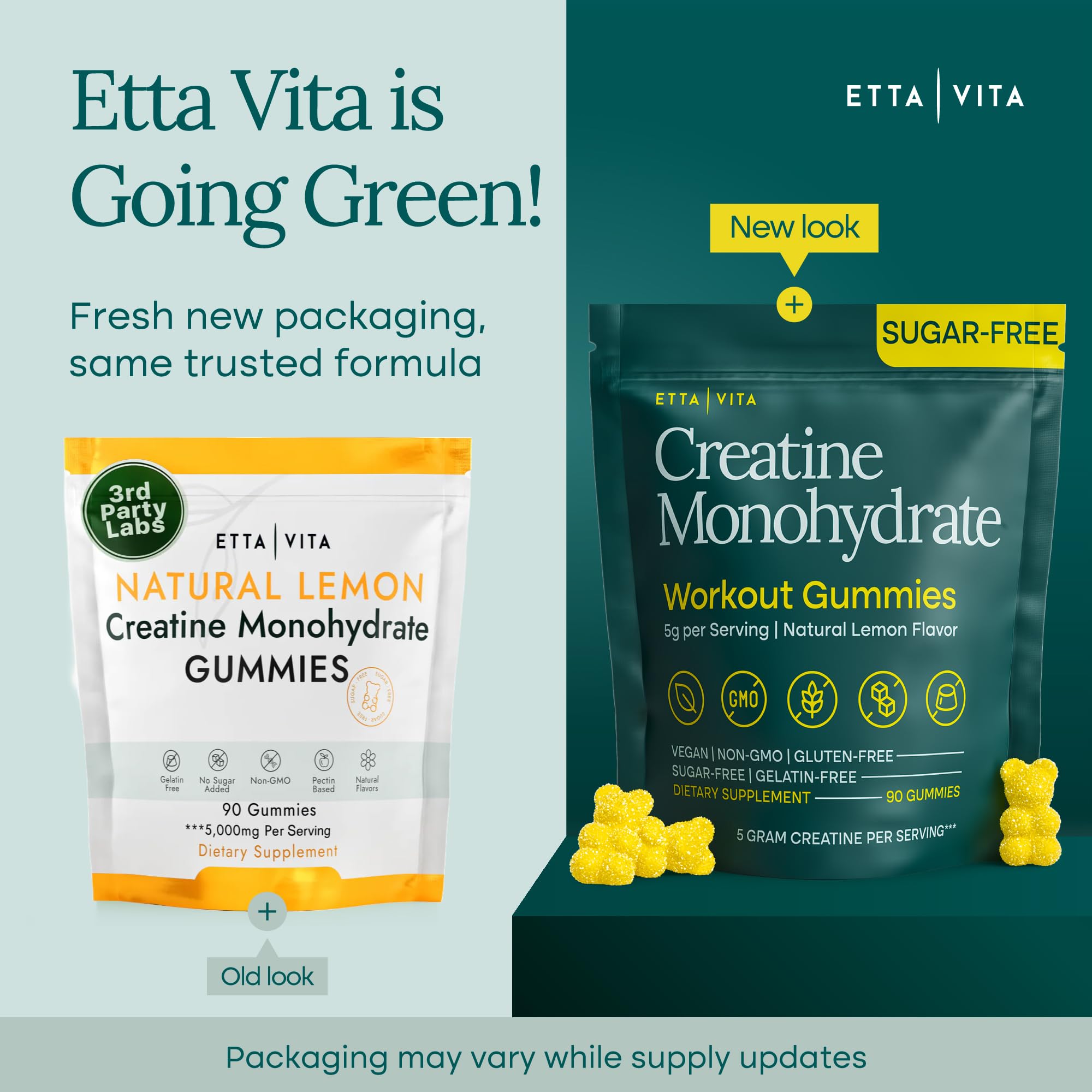 Dose quotidienne de 5 g de créatine dans les gummies Etta Vita.