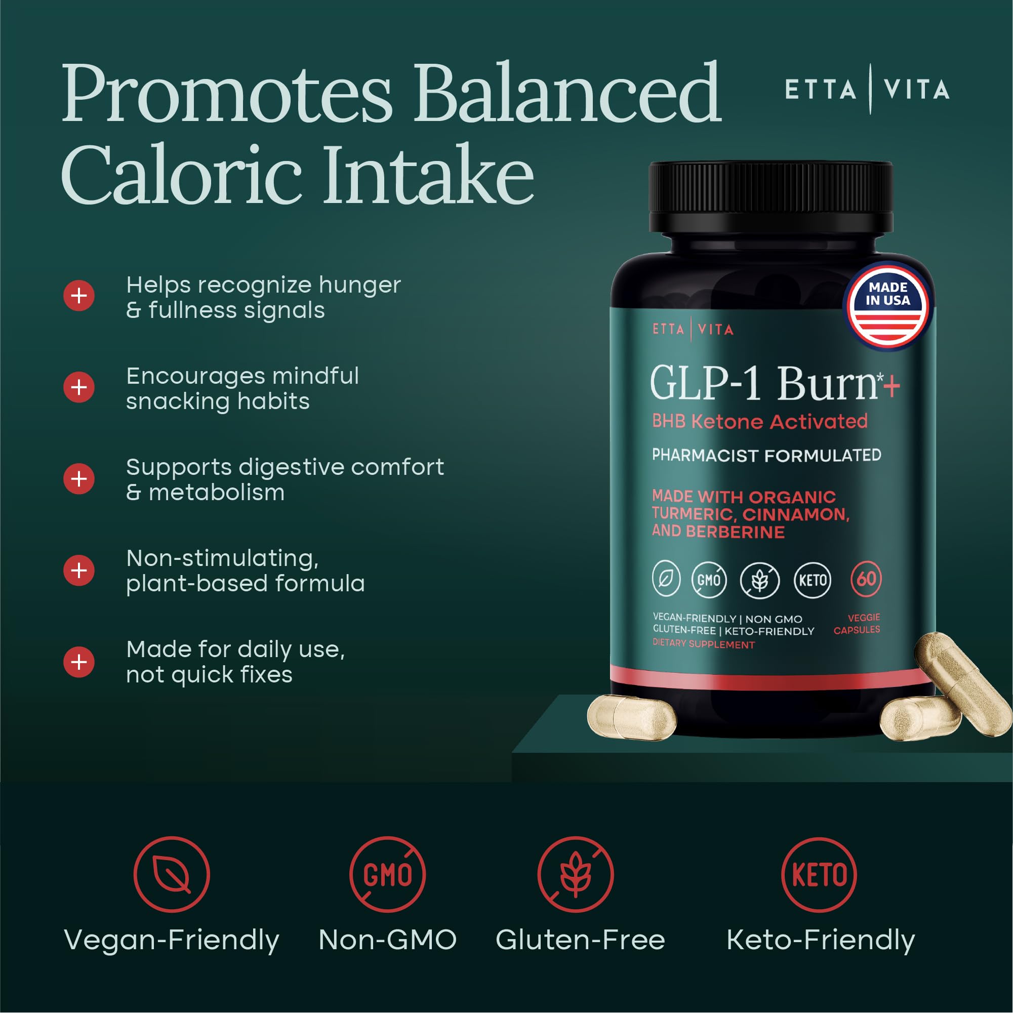 Etta Vita GLP-1 dosage quotidien : capsules faciles à prendre avec un effet potentiellement rassurant.