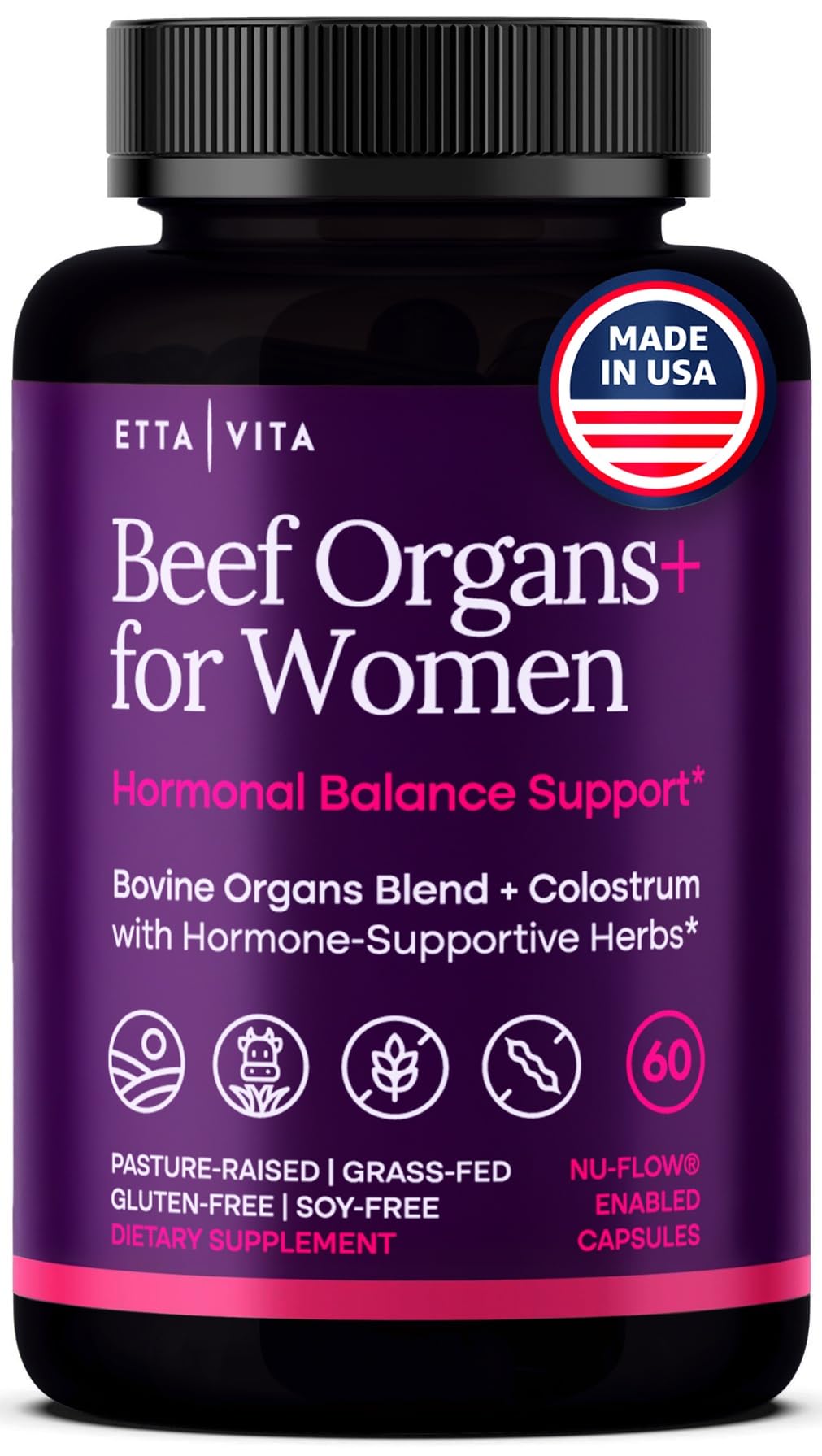Etta Vita Primal – bouteille d'organes de boeuf pour femmes, soutien énergétique potentiel.