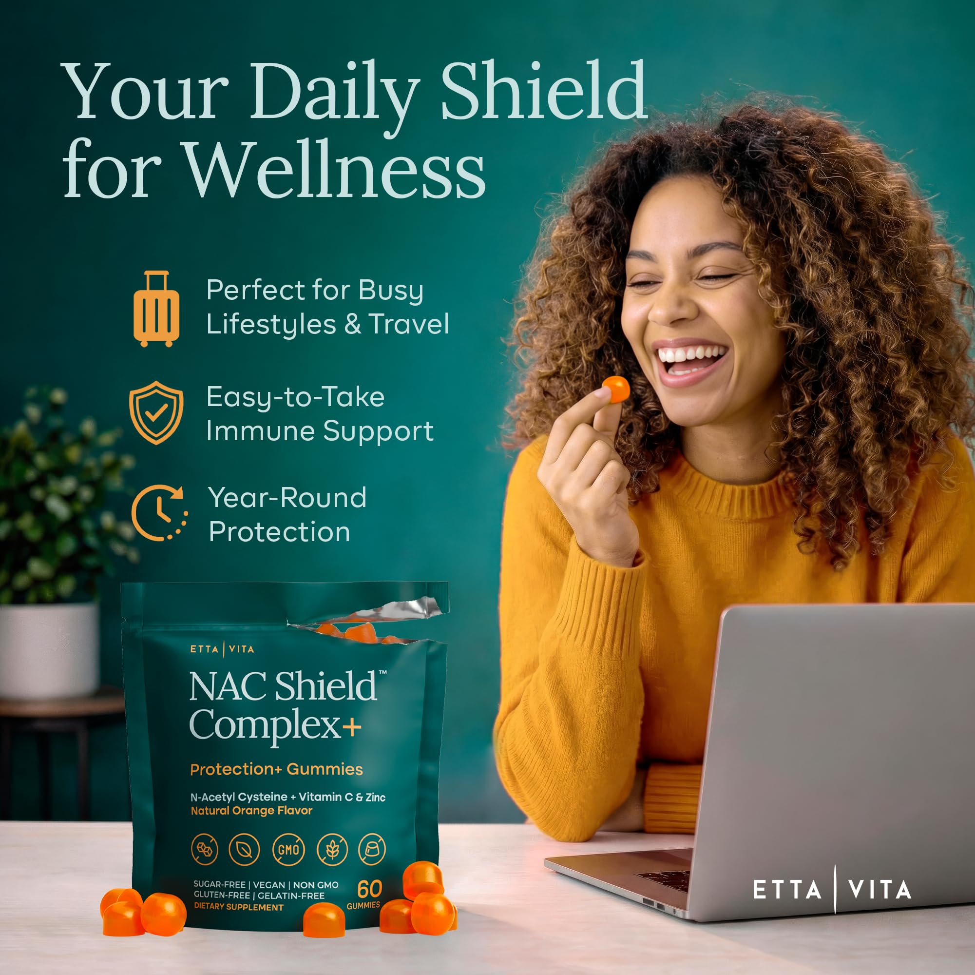 Zinc et vitamine C dans Etta Vita pour soutenir les défenses et la vitalité.