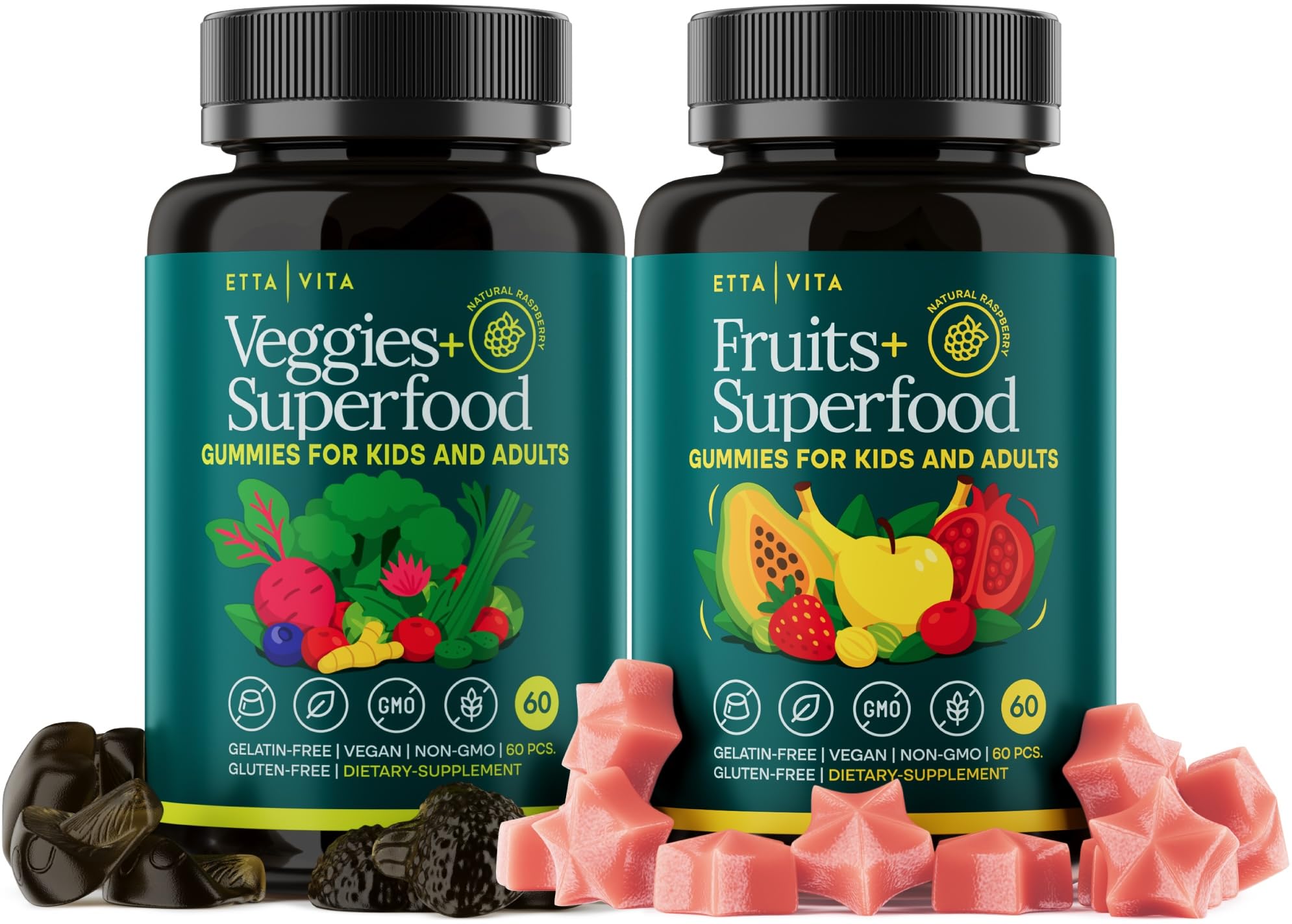 Gummies fruits et légumes Etta Vita, bouchées pratiques pour énergie quotidienne.