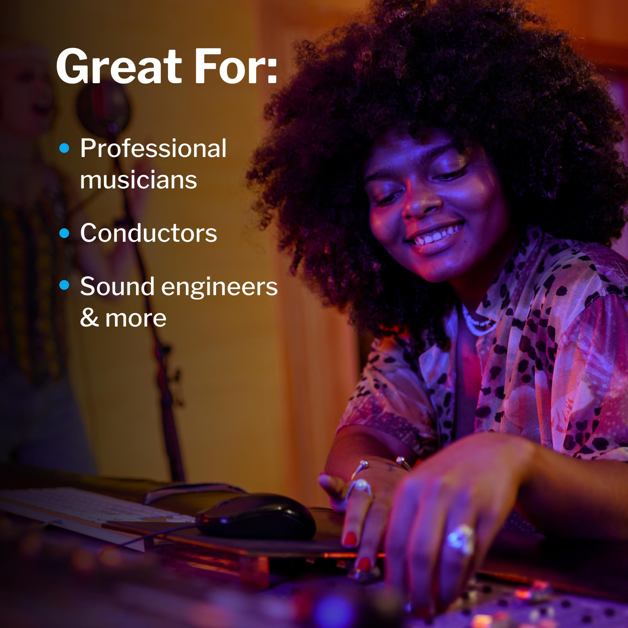 Oreillettes électroniques MusicPro Elite en utilisation, écoute naturelle et protection