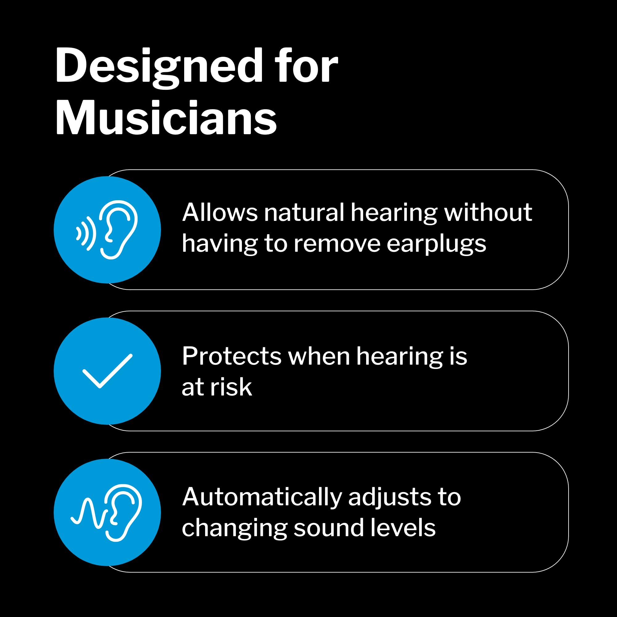 MusicPro en mode protection active: réduction du bruit adaptée aux concerts.