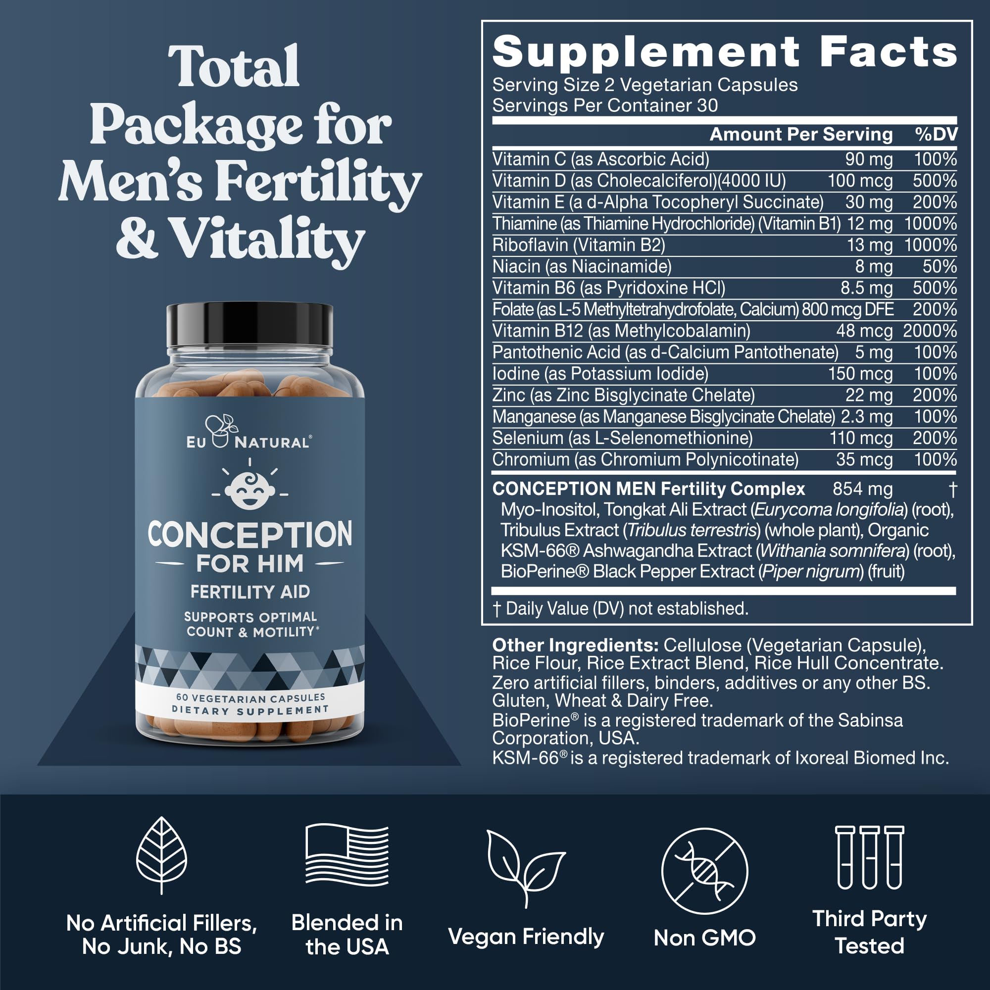 Eu Natural Conception Emballage capsules végétariennes et utilisation pratique.