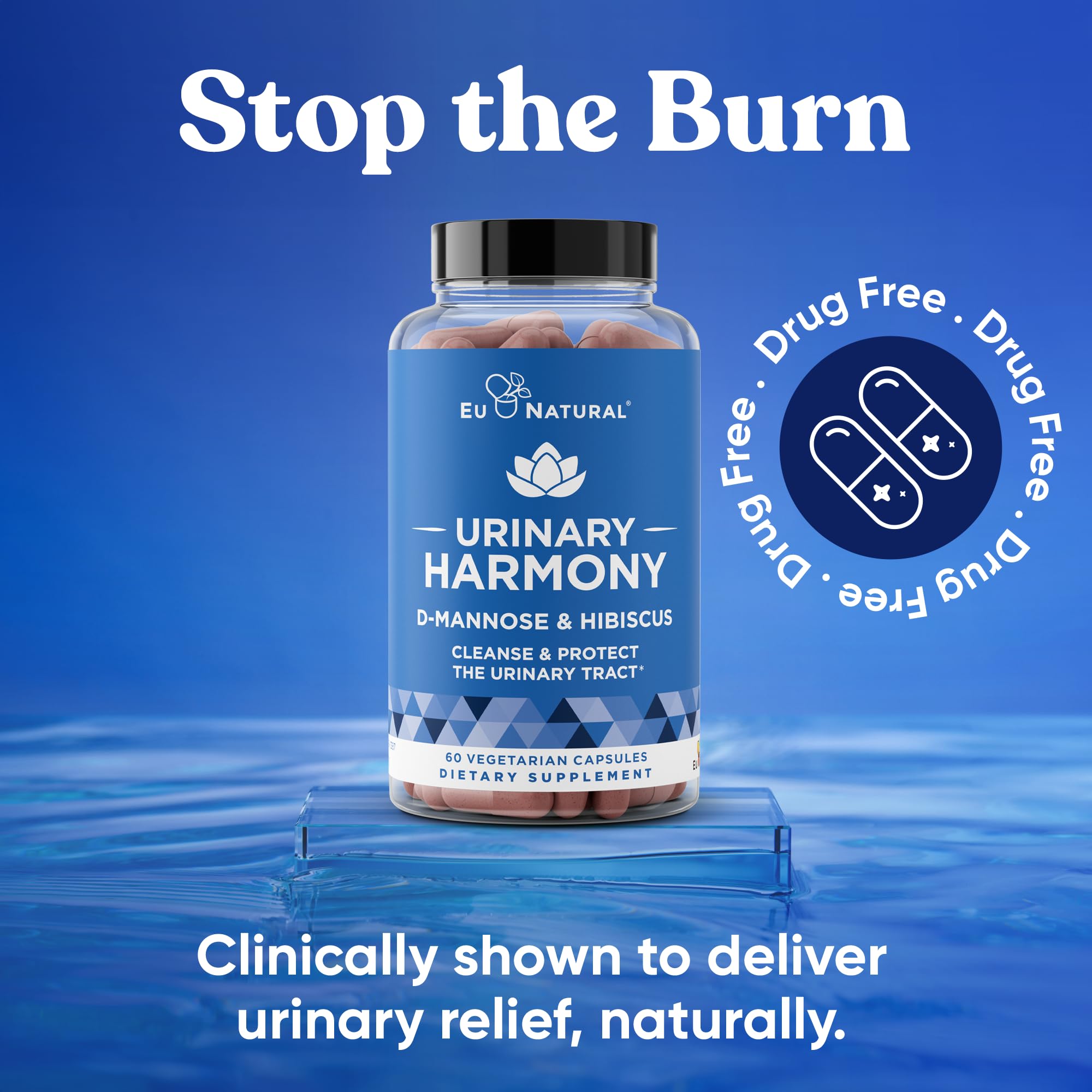 Capsules végétariennes d'Eu Natural Urinary Harmony, faciles à prendre au quotidien.